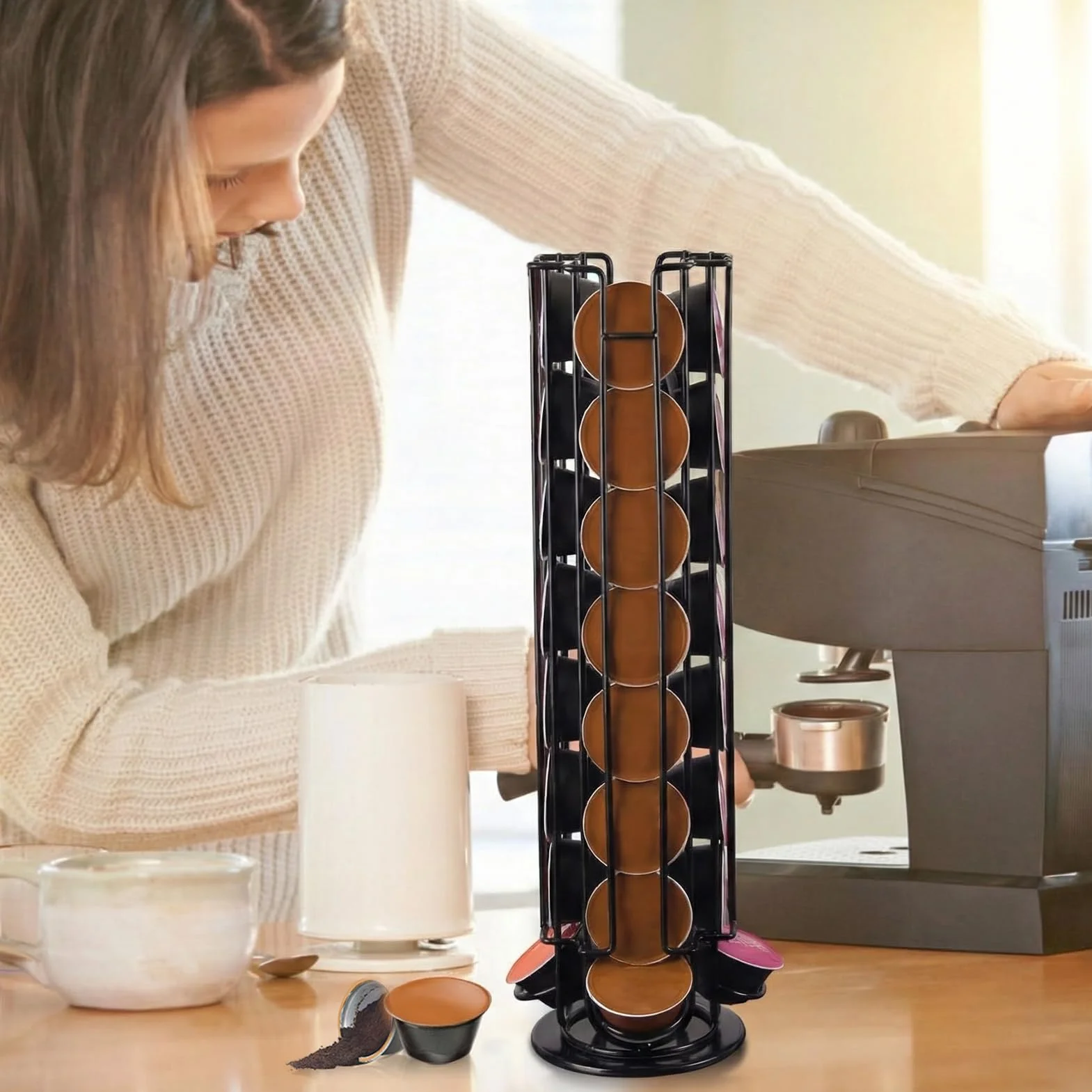 Wdmiya Uchwyt na kapsułki 32 sztuki do Dolce Gusto, obrotowy dozownik kapsułek, organizer na kapsułki do kawy, pojemnik na kapsułki do przechowywania, duża pojemność