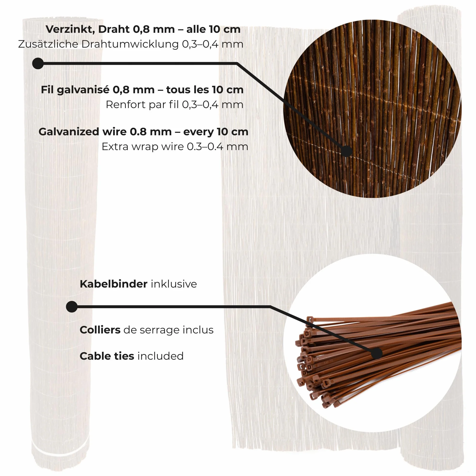 Mata Wiklinowa 90 x 300 cm Gęsta Osłona na Balkon Naturalny Materiał Trwała i Estetyczna Prywatność Osłona Przeciwsłoneczna Ekran Prywatności