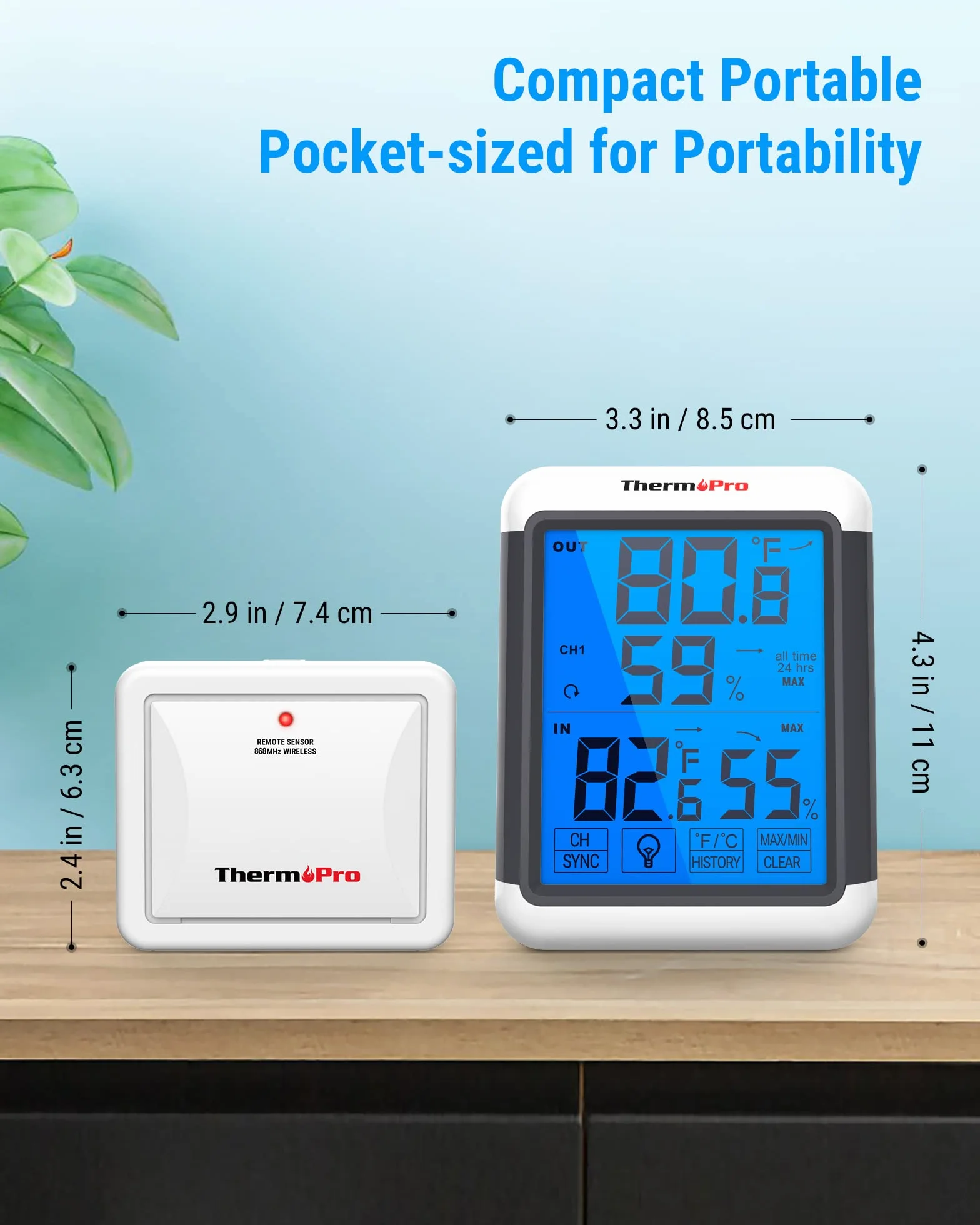 ThermoPro Termohigrometr bezprzewodowy TP65, termometr cyfrowy, higrometr, monitor klimatu, bezprzewodowa stacja pogodowa z bezprzewodowym czujnikiem zewnętrznym, maksymalny zasięg do 150m