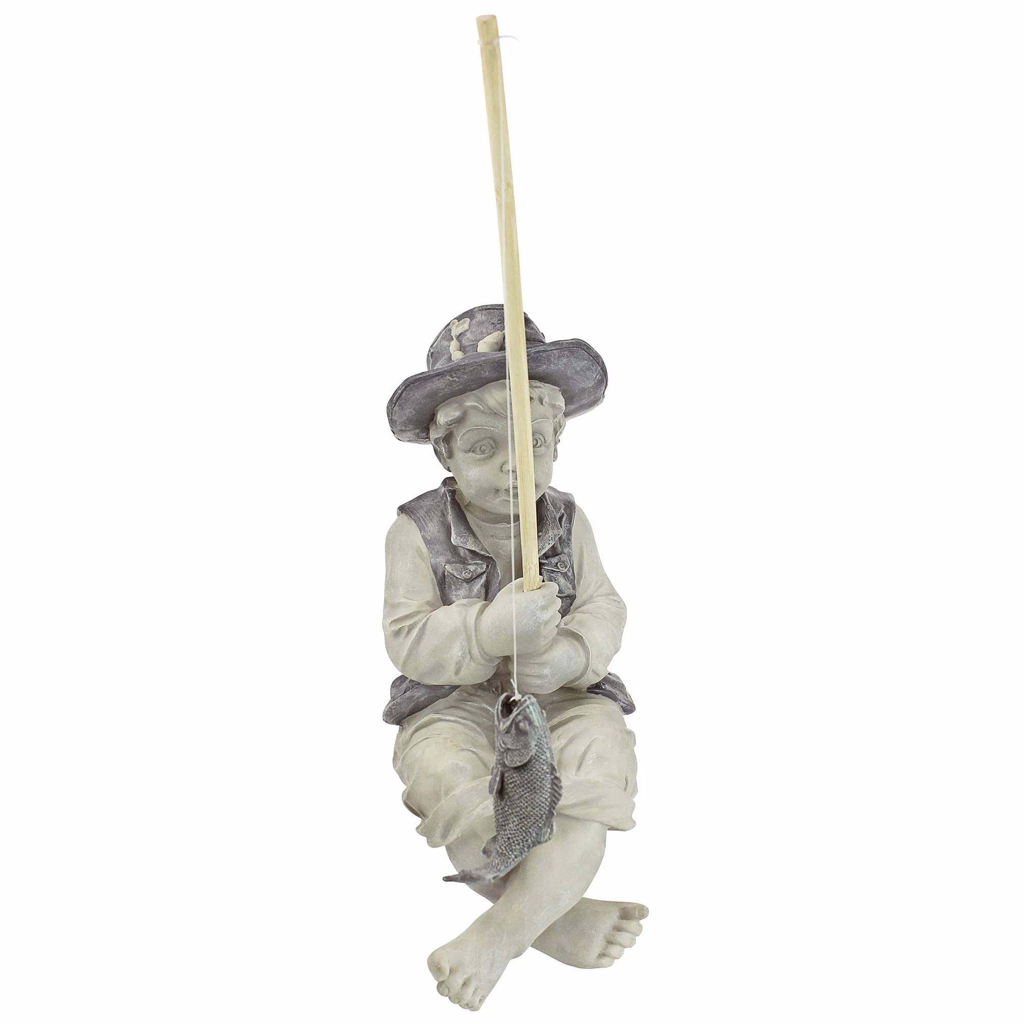 Design Toscano NG32122 Fryderyk Mały Rybak z Awinionu Chłopiec Wędkarstwo Ogród Statua, 38 cm, Żywica Poliestrowa, Dwukolorowy Kamień
