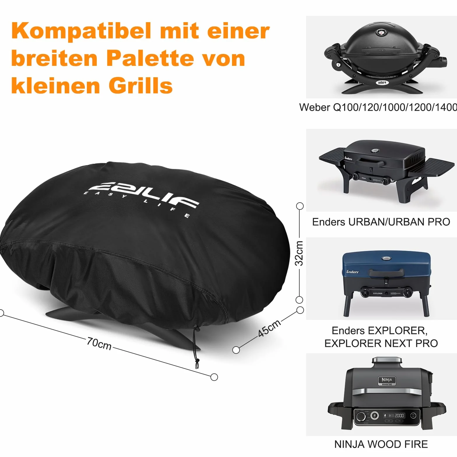 Pokrowiec na grill Weber Q100/Q1000/Q120/Q1200/Q1400, pokrowiec na grill gazowy 600D Oxford, odporny na warunki atmosferyczne, do Enders URBAN, Explorer, pokrywa grillowa elektryczna, 70 x 45 x