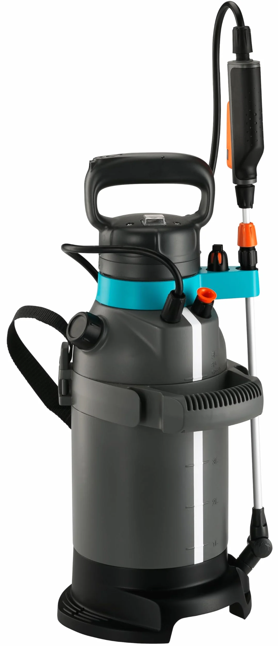 Gardena opryskiwacz ciśnieniowy 5 l EasyPump: Akum. opryskiwacz ciśnieniowy ze stopniem, lancą teleskopową z funkcją blokady, paskiem do noszenia i ochroną dyszy (11136-20)
