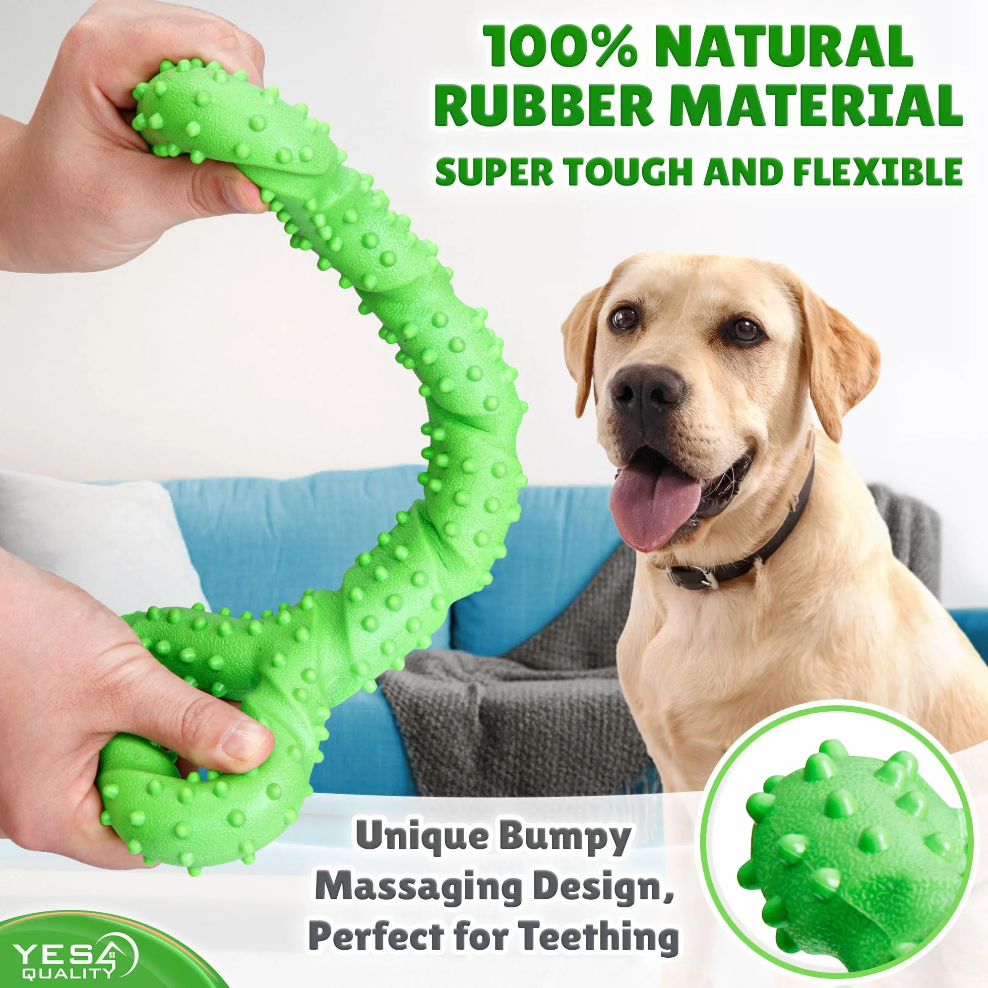 Yes4Quality - Dog Chew Toy - 33 cm, Green - Tough Bone Toy for Aggressive Chewers - Mentally Stimulating Pet Enrichment Toy to Keep Dogs Busy