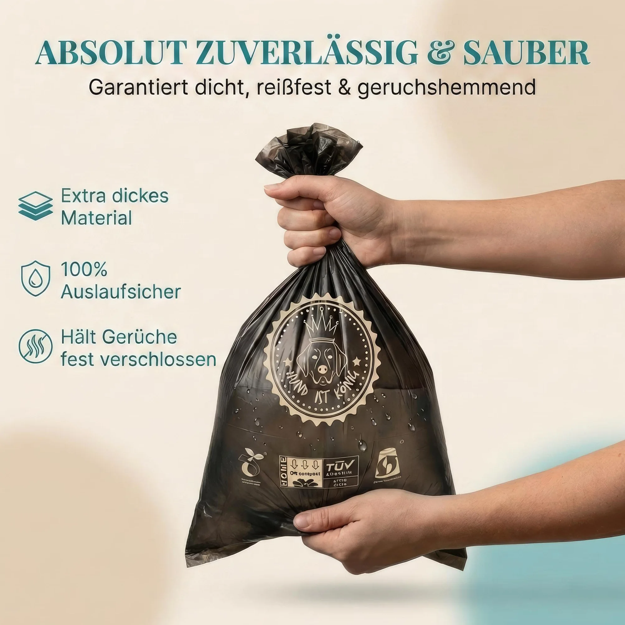 HUND IST KÖNIG Worki na odchody dla psów biodegradowalne [270 szt.] 100% kompostowalne worki na odchody dla psów, certyfikat OK compost HOME, odporne na rozdarcia worki na odchody dla psów