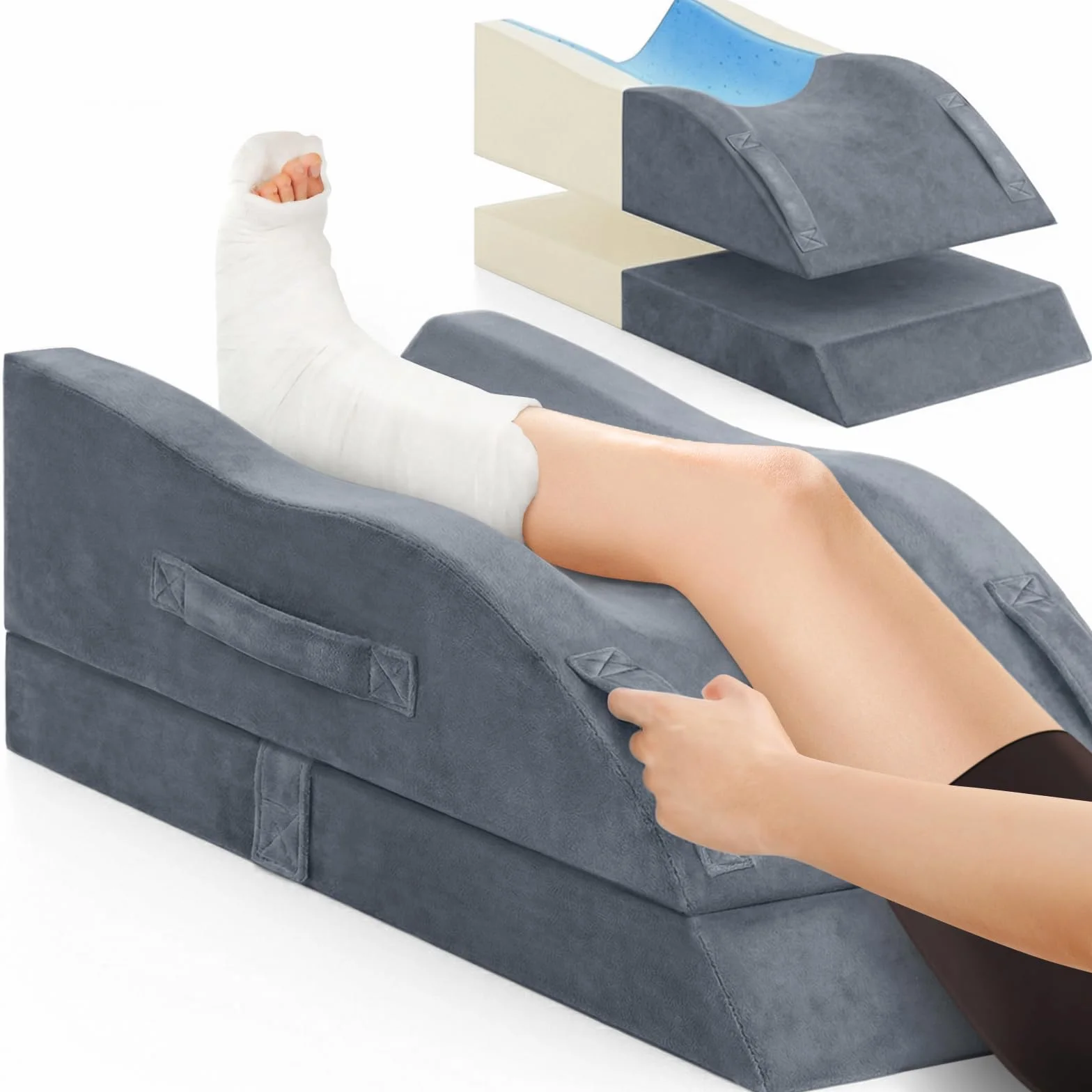 TranquilRelax Poduszki podnoszące nogi, poduszka klinowa po urazach chirurgicznych lub odpoczynku, regulowane podparcie nóg z pianki z pamięcią kształtu, łagodzenie bólu, poduszka na kolano do