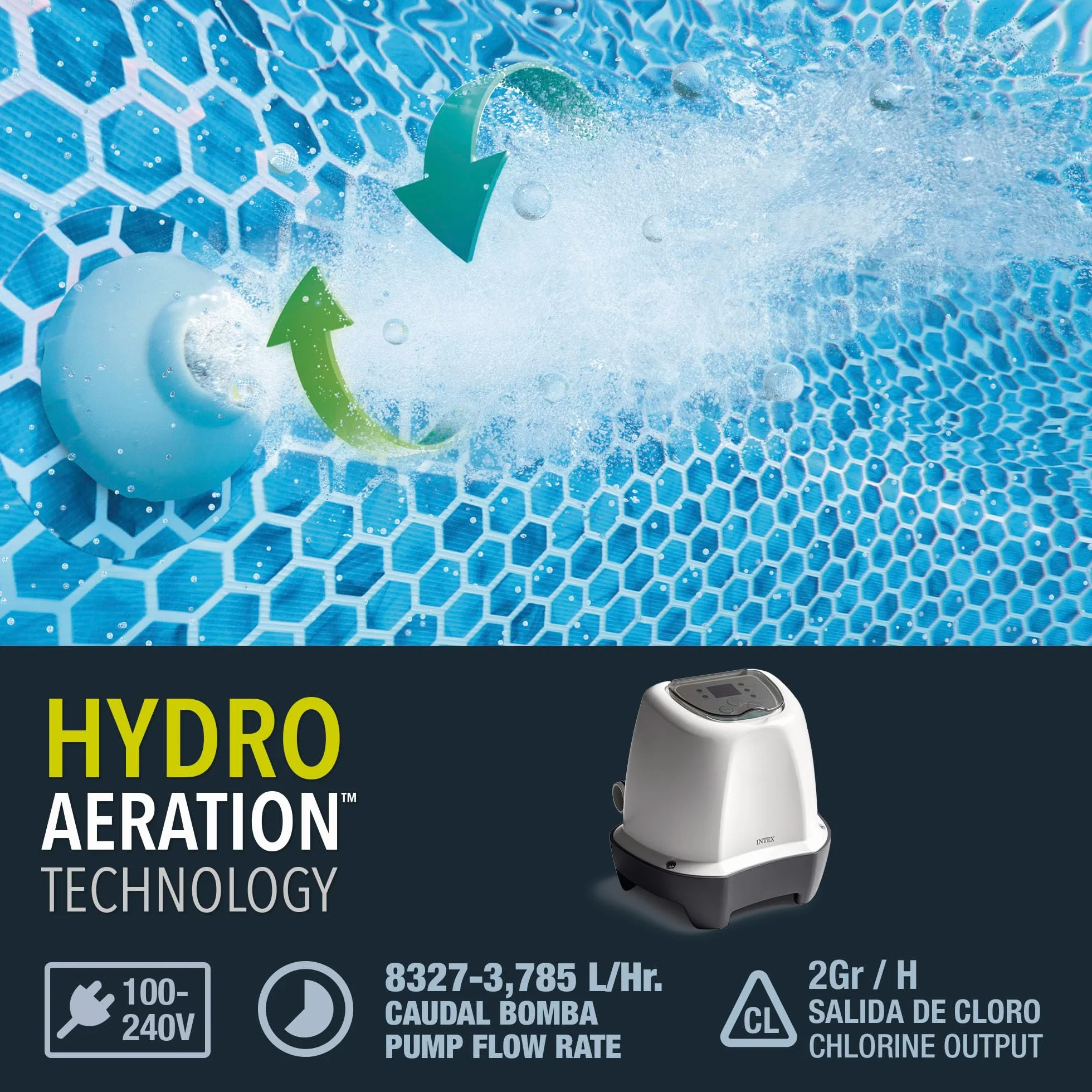 Intex 55250 - Chlorator soli fizjologicznej, zdejmowany system chlorowania soli fizjologicznej, produkcja naturalnego chloru, ekonomiczny i zdrowy system