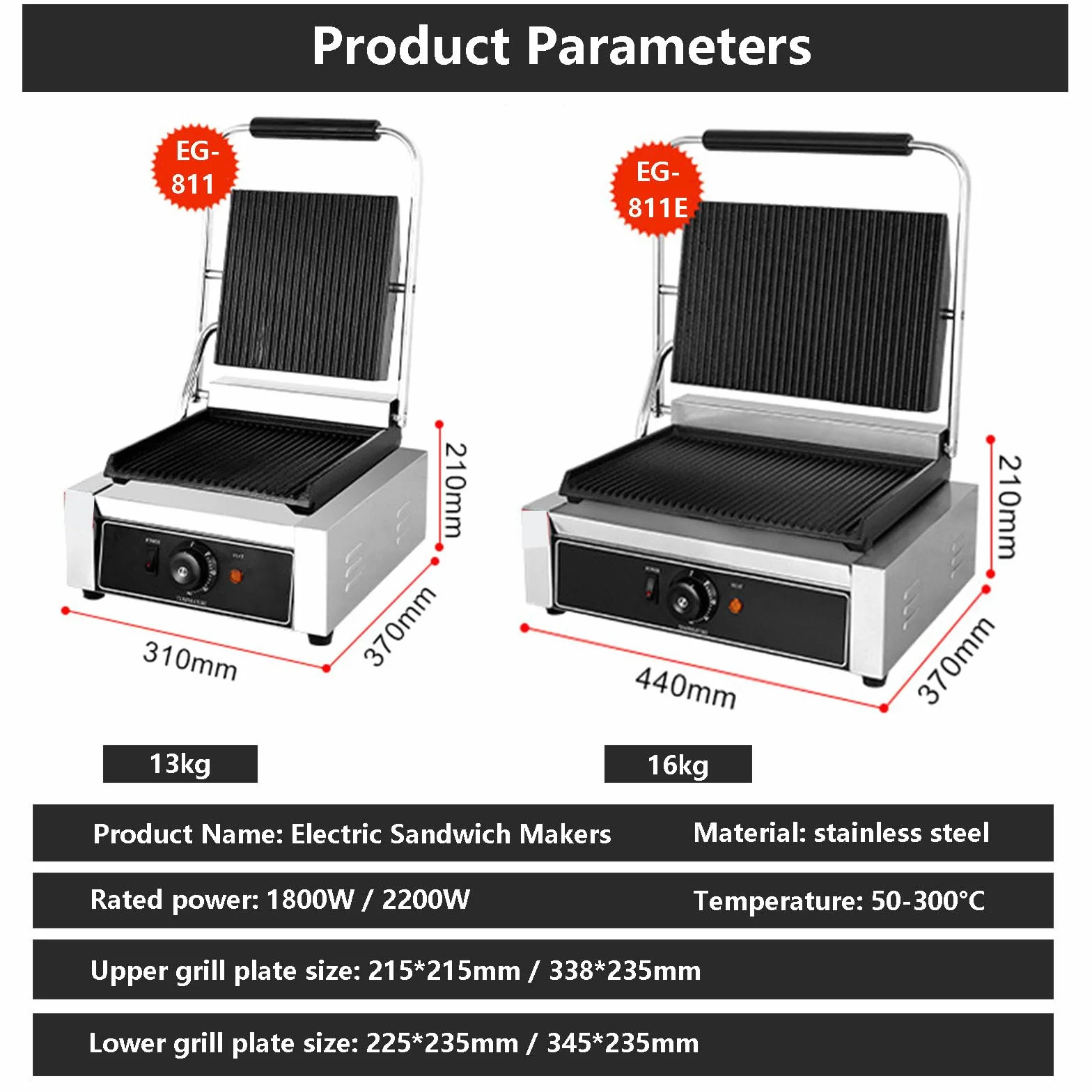 Elektryczny Toster Deep Fill Toastie Maker 50~300℃, Komercyjny Toster Do Kanapek, Nieprzywierająca Płyta Grillowa, Stal Nierdzewna I Rowkowana Konstrukcja(Z 5 Szczypcami Do Grilla),1800W
