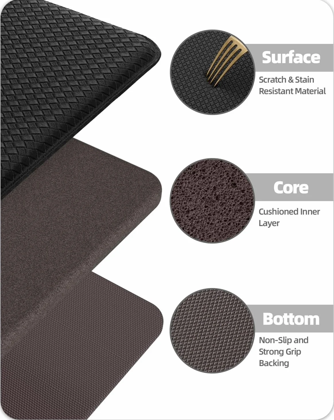 Kolor G Maty kuchenne, antypoślizgowe, wodoodporne, skórzane, antypoślizgowe, olejoodporne, podłogowe, do kuchni, biura, zestaw 2 szt., 44 x 150 cm + 44 x 150 cm, czarne