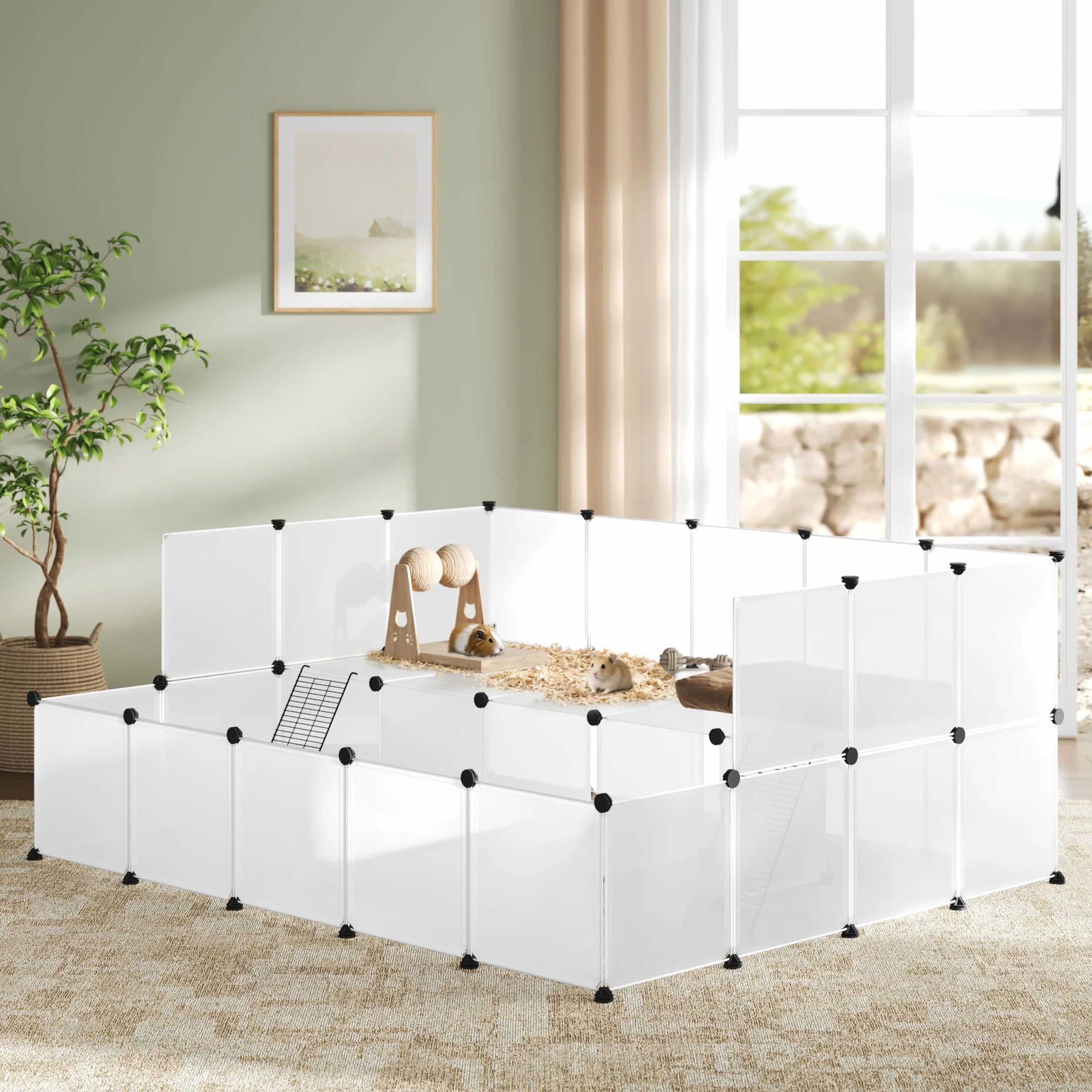 EUGAD Wybieg dla królików i świnek morskich modułowy 181x72x145 cm tworzywo sztuczne biały