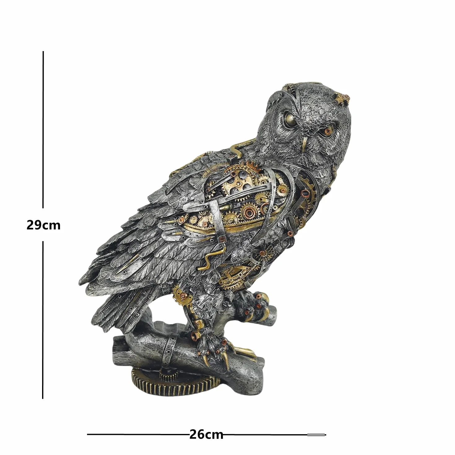 OUTOUR Steampunk Sowa Statua 39 cm H Metaliczny Srebrny Złoty Gotycki Kolekcjonerska Figurka Zwierząt Mądrość Prezent Sowa Rzeźba Dom Biuro Wystrój Salon Blat Wyświetlacz