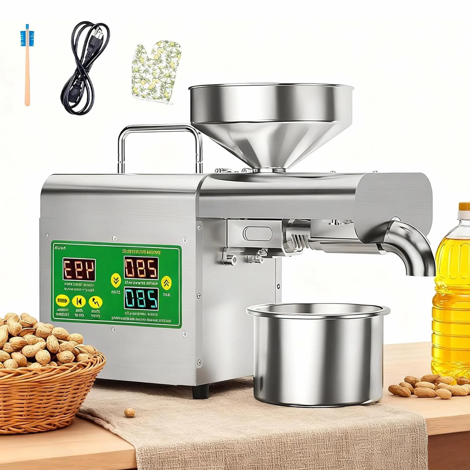 Automatyczna maszyna do tłoczenia oleju, komercyjny ekstraktor nasion gorących/zimnych orzechów, duża prędkość tłoczenia oleju 3-6 kg/h, 110 V elektryczna prasa do olejów i ekstraktów