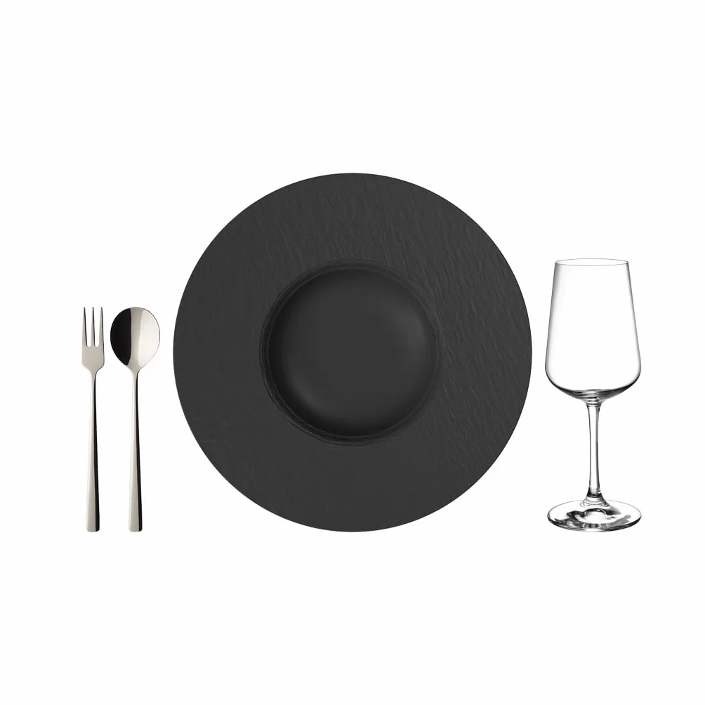 Villeroy & Boch – zestaw naczyń dla miłośników pasty i wina, 12-cz., kolor czarny matowy, stylizowany na łupek, serwis stołowy dla 4 osób