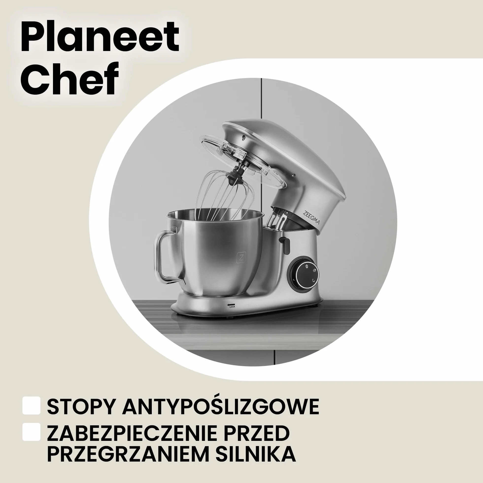 ZEEGMA Planeet Chef robot kuchenny, maszyna do ugniatania ciasta 1500 W, wielofunkcyjny robot do ciasta, miska z uchwytem ze stali nierdzewnej 6,5 l, 6 stopni prędkości, 3 mieszadła w zestawie
