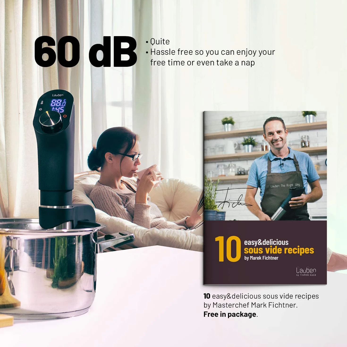 Lauben Sous Vide Stick SV01 precyzyjna szybkowar – 1200 W profesjonalny termostat próżniowy do zanurzenia w Twoim domu | Sous Vide Garer