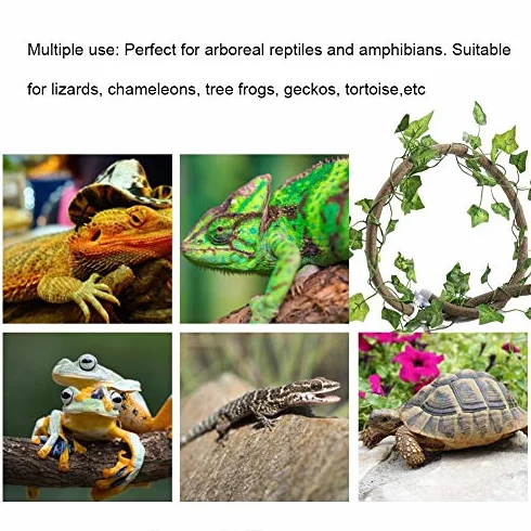 Gałąź wspinaczkowa dla gadów Rattanowa dekoracja terrarium z przyssawkami i realistycznym liściem dla jaszczurki kameleona Gecko
