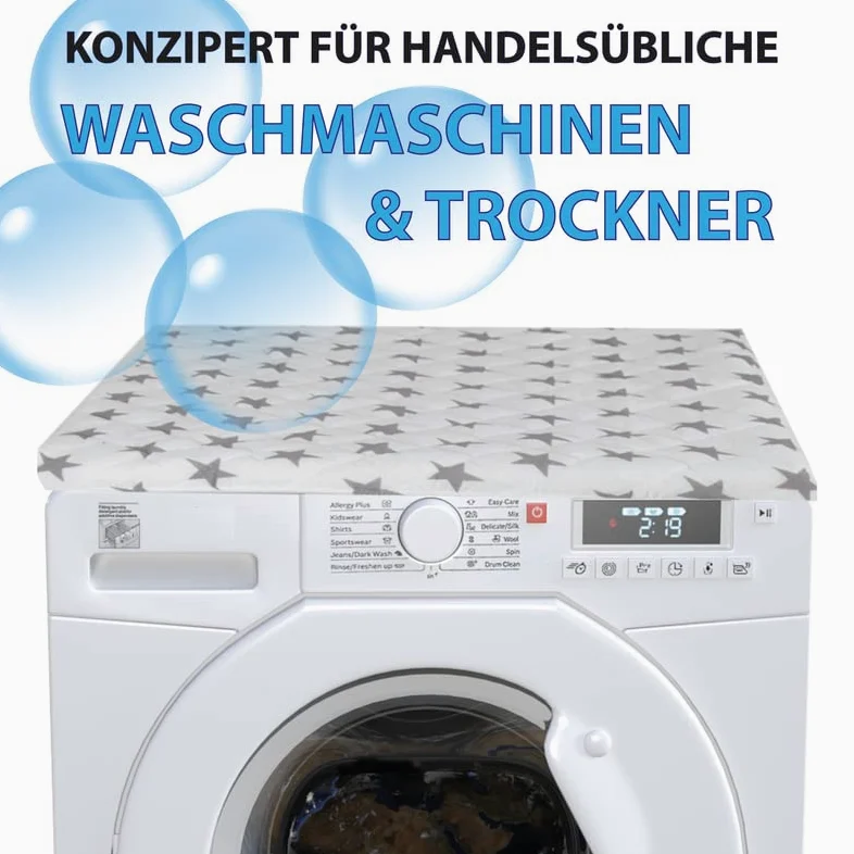 Pro Home Pokrowiec na pralkę (gwiazdki – biały) 60 x 60 cm z gumowym ściągaczem, pokrowiec na suszarkę, pokrowiec ochronny na pralkę w wielu różnych kolorach – nakładka na suszarkę