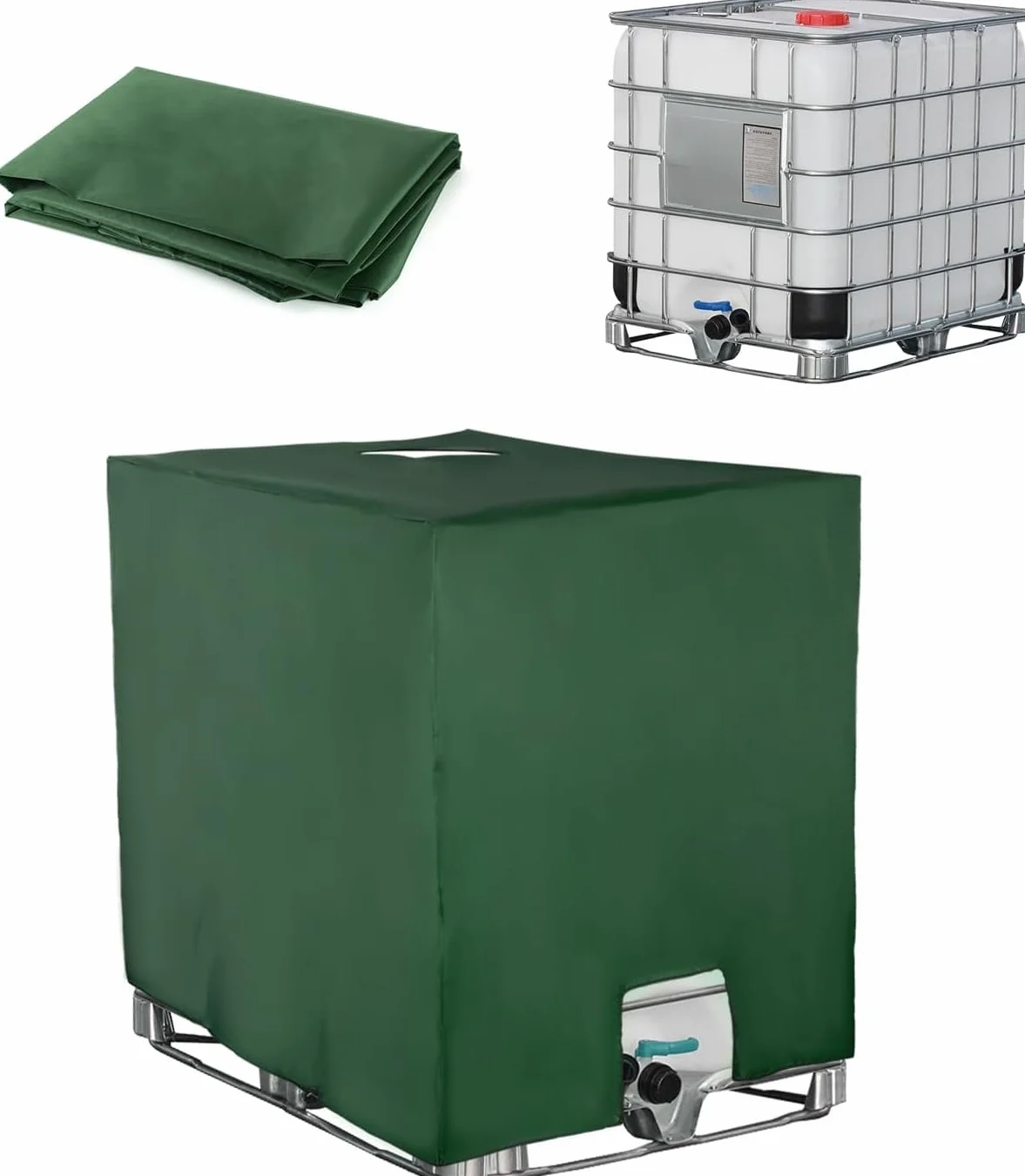 Pokrowiec na zbiornik IBC 1000L, akcesoria do kontenerów IBC, folia ochronna UV na zbiornik na wodę, pokrowiec na beczkę na deszczówkę, plandeka ochronna na zbiornik na wodę deszczową, odpowiedni na zbiornik IBC 1000L (120 x 100 x 116 cm zielony)