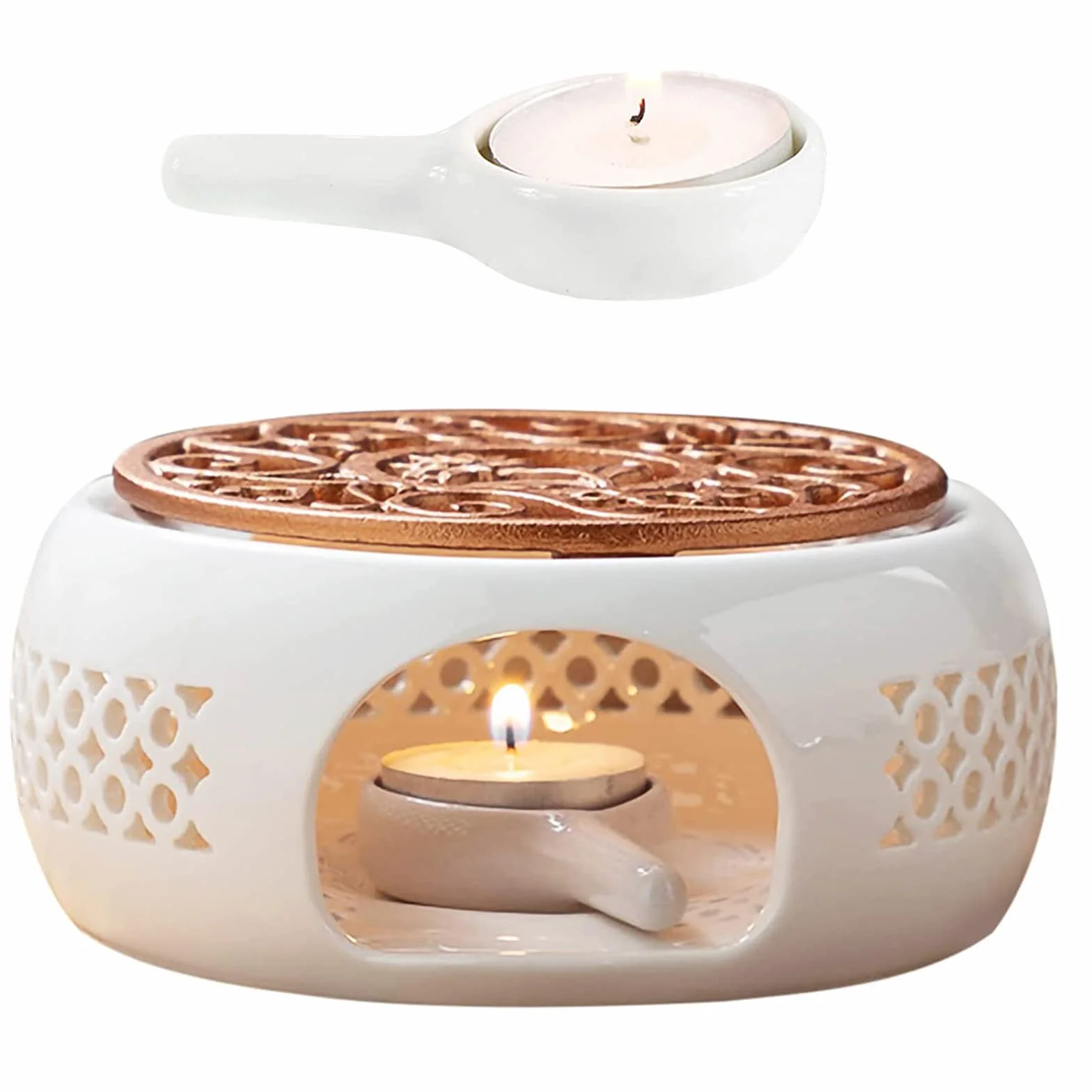 ceramiczny podgrzewacz do dzbanka do herbaty, porcelanowy uchwytny podgrzewacz do herbaty z matą do kuchenki, puste rzeźbione wzornictwo