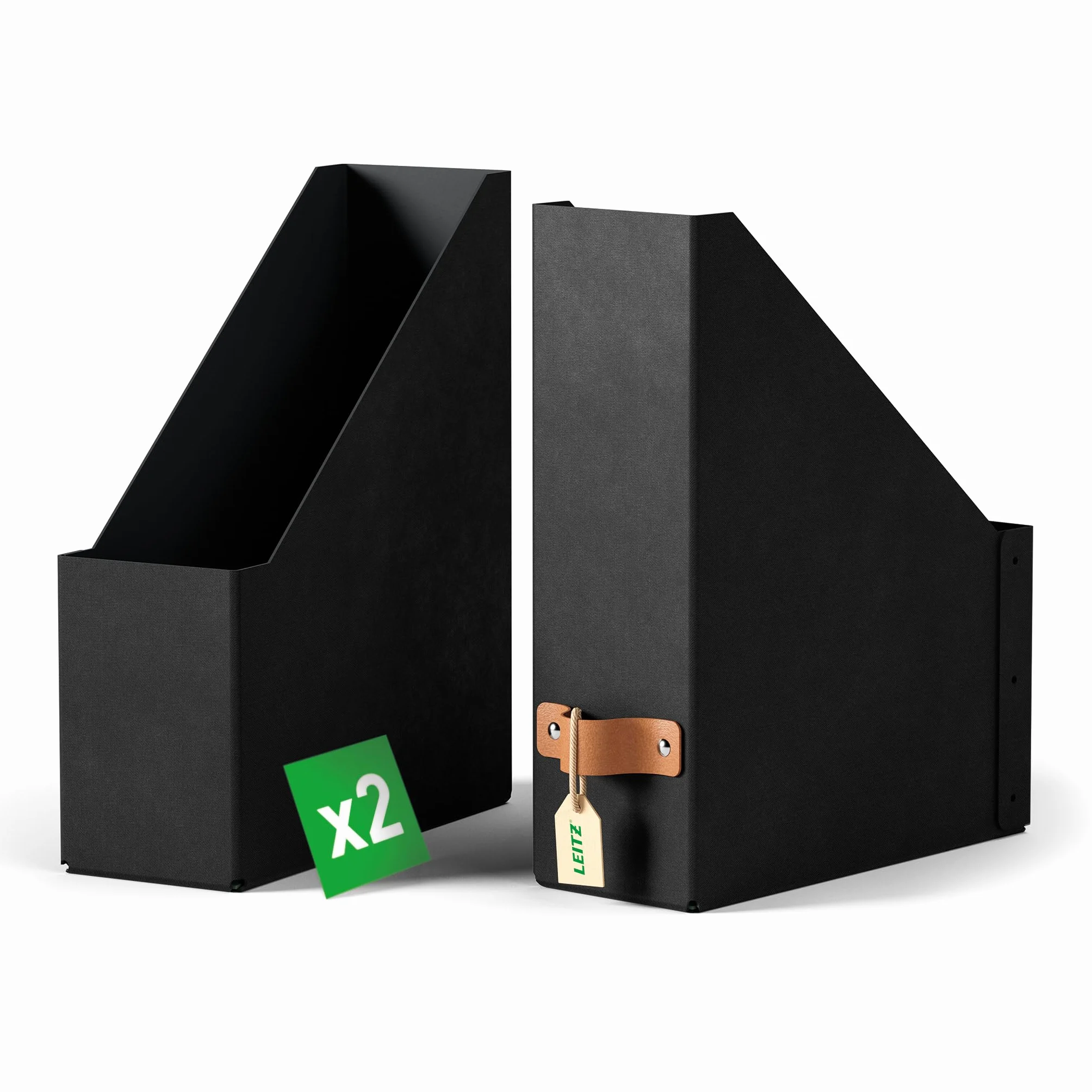Organizer na Dokumenty Leitz Puro – Zestaw 2x Stojak na Gazety A4, Kompatybilnych z Regałami Modułowymi i Półkami, Pomieści 900 Arkuszy (80 g/m²), 10 x 26 x 31 cm, Czarny