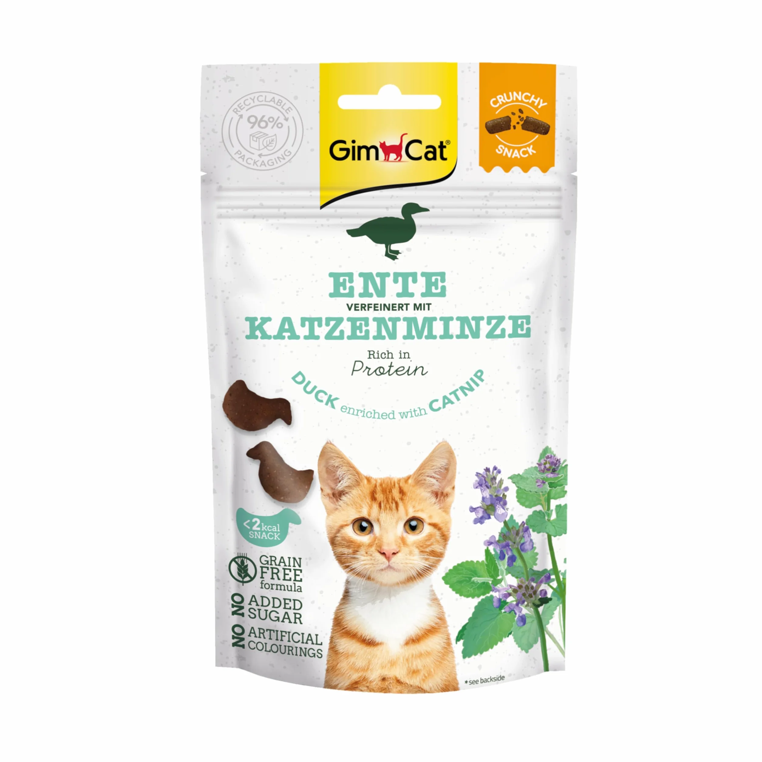 GimCat Crunchy Snacks Kaczka z kocimiętką – chrupiące przysmaki dla kota, 50 g