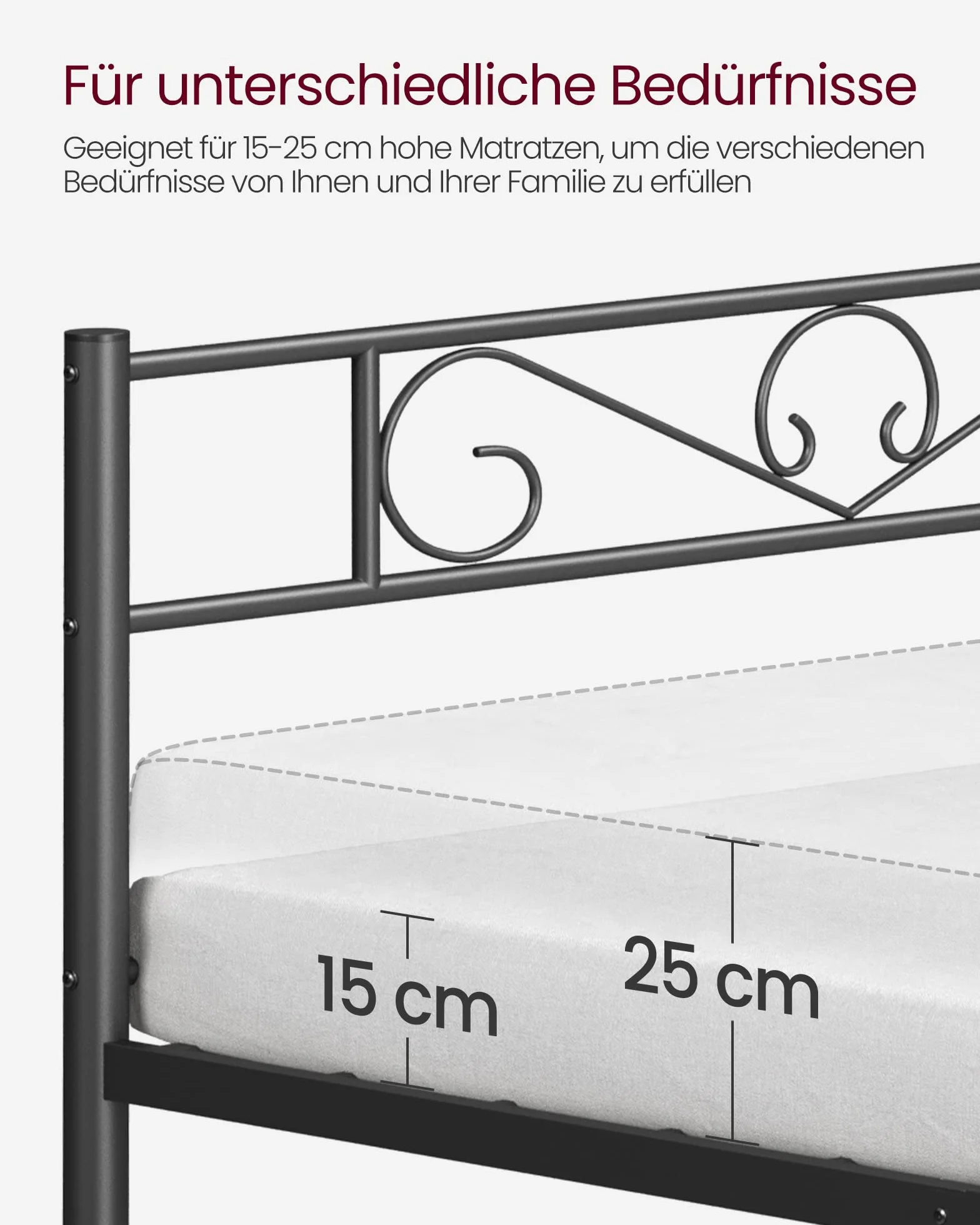 VASAGLE Łóżko 2-osobowe, metalowe podwójne łóżko, odpowiednie do materacy 200 x 160 cm, łatwy montaż, do małych przestrzeni, pokoju gościnnego, pokoju młodzieżowego, czarne, RMB065B01