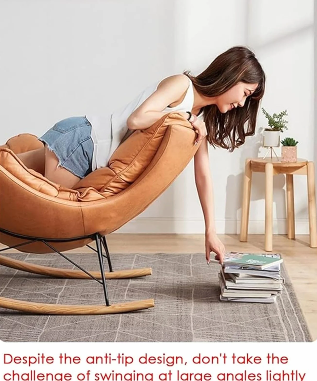FIXARE Fotel bujany Glider Krzesła akcentujące Tapicerowane Krzesło bujane, Tech Cloth Lounge Sofa Krzesła wypoczynkowe, z podstawą z litego drewna do salonu sypialni biura (kolor: jasnoszary)
