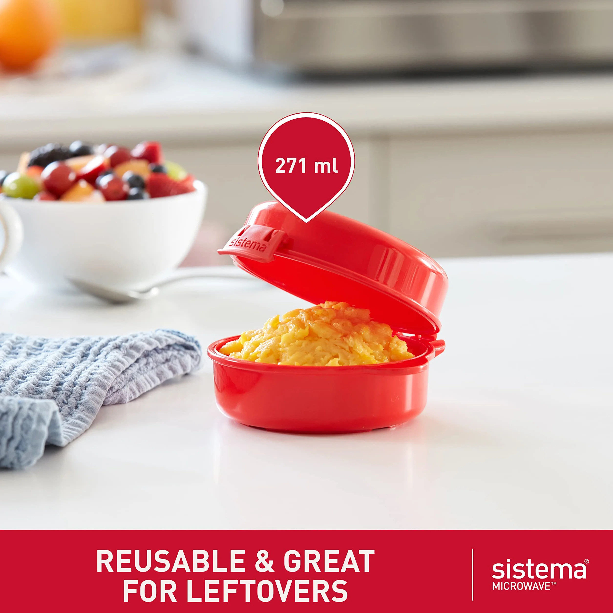 Sistema Microwave Easy Eggs pojemnik na żywność w kuchence mikrofalowej, 271 ml, nie zawiera BPA, czerwony