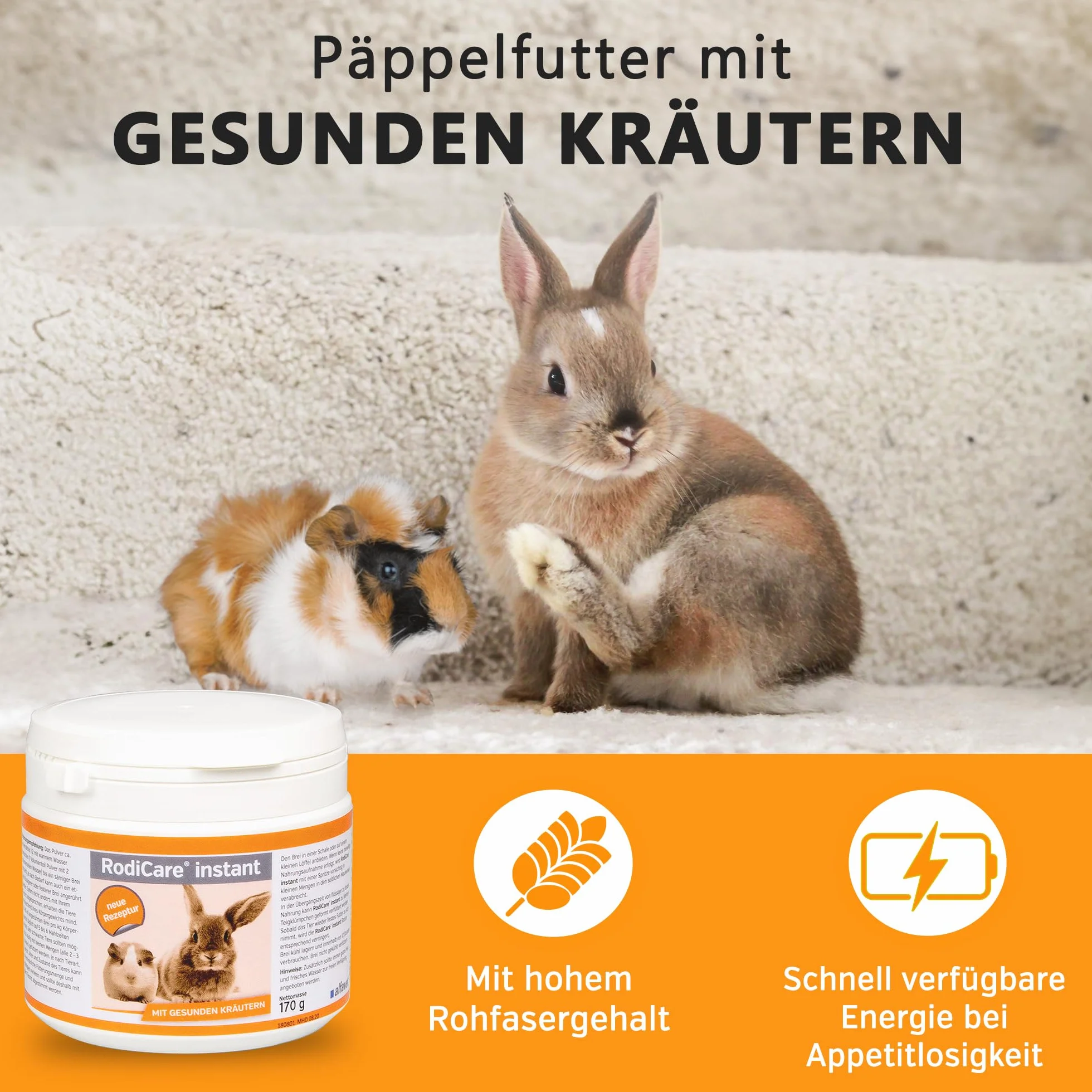 Alfavet RodiCare instant dwupak karma dla osłabionych królików karłowatych świnek morskich małych gryzoni pełnoporcjowa pasza z ziołami proszek 2 x 170 g