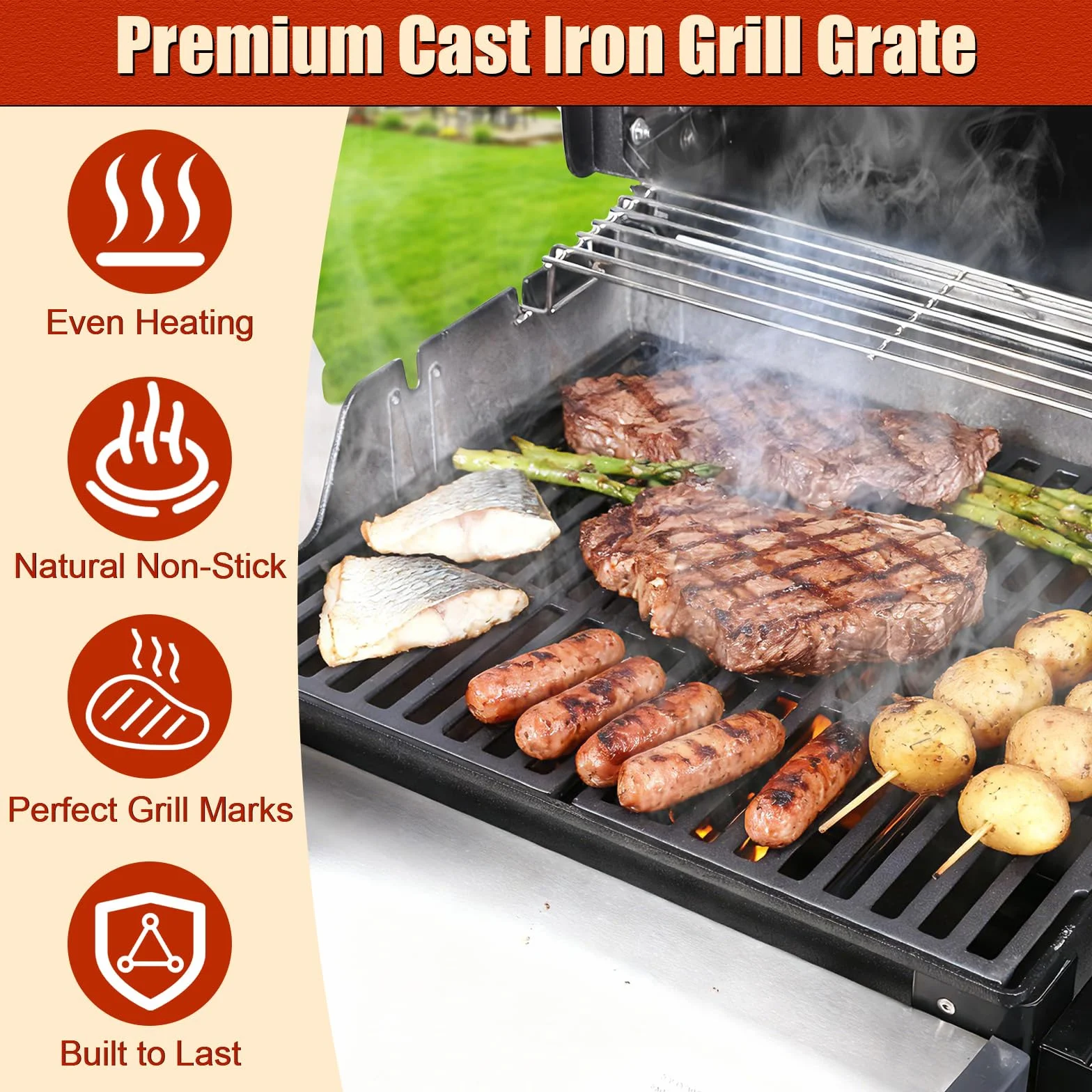 Denmay 7637 44,5 x 26 cm ruszt do grilla Weber Spirit E-210, E-220, S-210, S-220 (2013 i nowsze), kratki do grilla gazowego Weber Spirit I &II serii 200 z przednimi panelami sterowania.