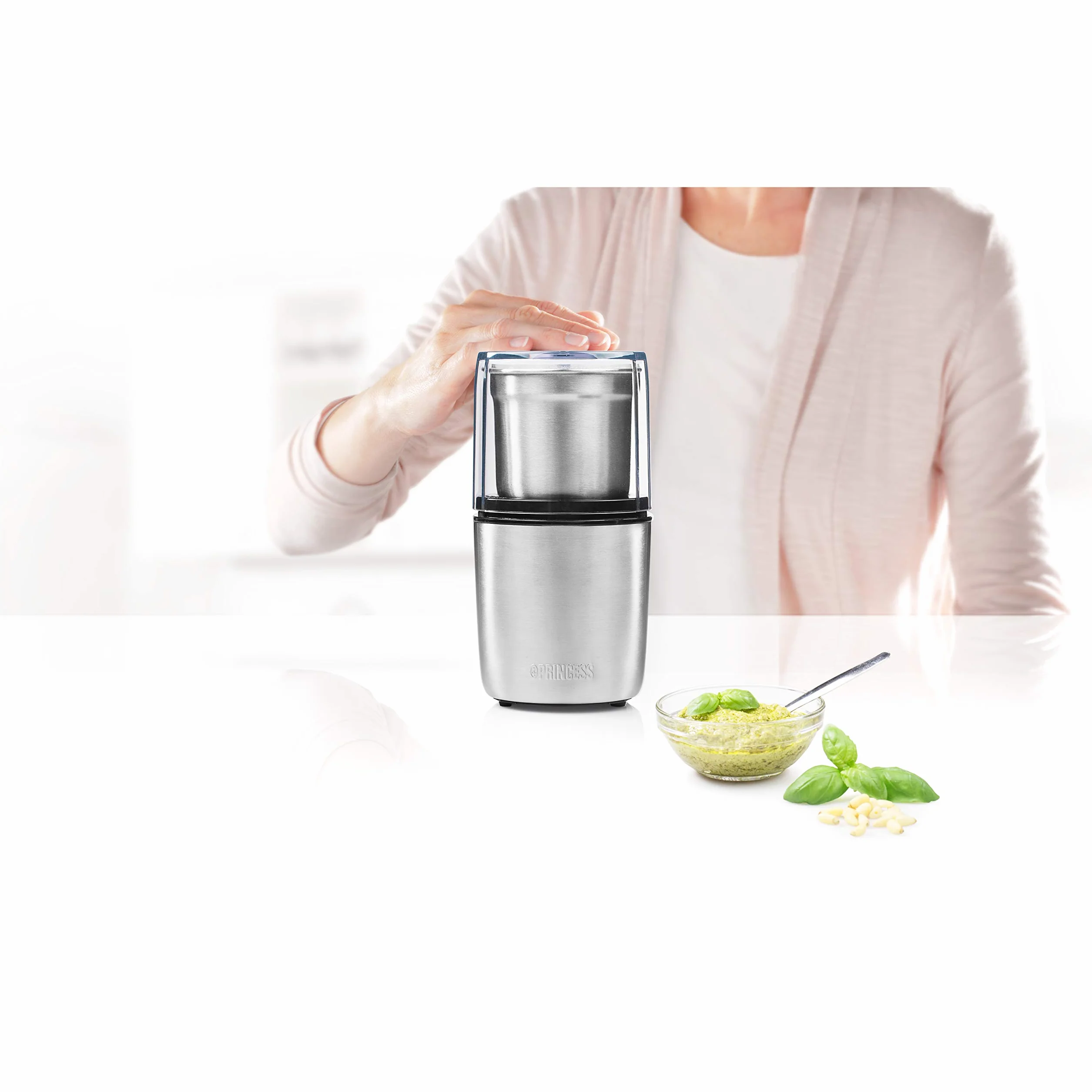Princess Pesto Maker 221040 Wielofunkcyjny Rozdrabniacz, z 2 Nożami Ze Stali Nierdzewnej, 200 W, 190 G, Do Stałych I Płynnych Składników, 221040