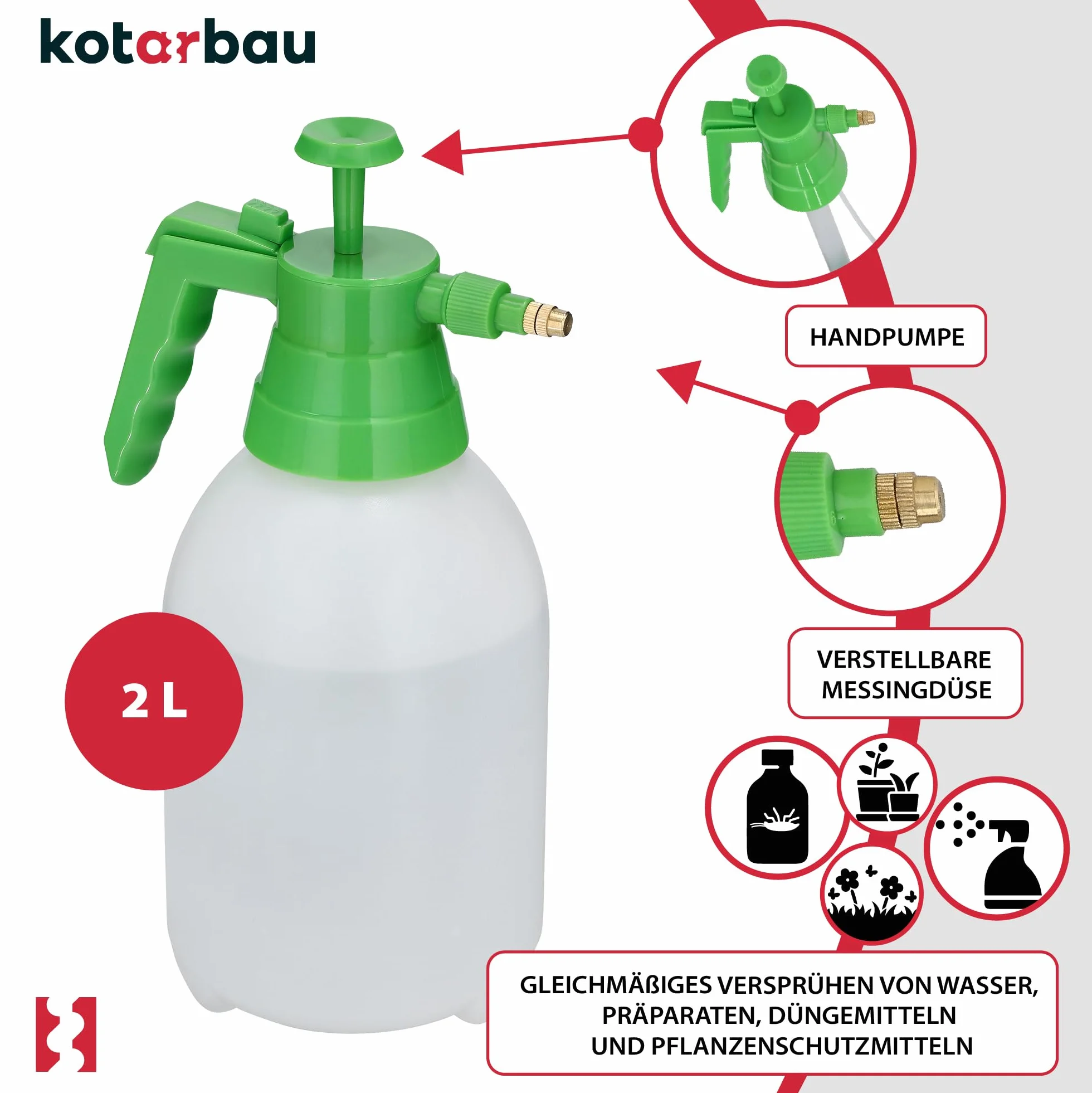KOTARBAU® Opryskiwacz ciśnieniowy, pojemność 2 l, rozpylacz z regulowaną dyszą do spryskiwania roślin