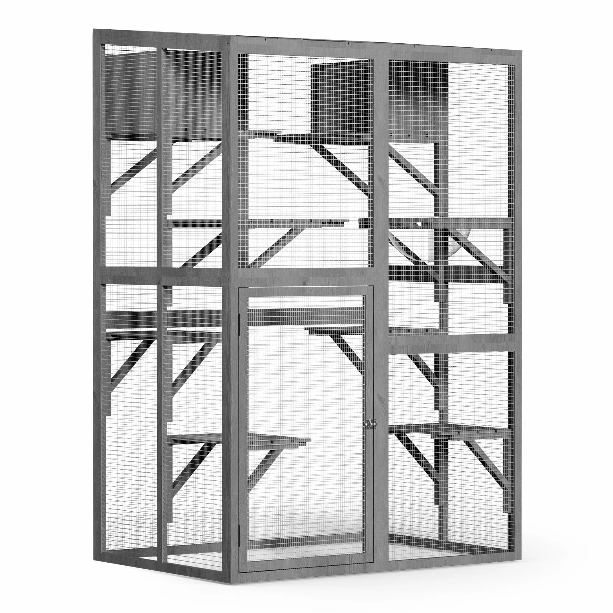Wiltec Woliera dla kota 116 x 82 x 175,7 cm, z drewna i powłoką PVC na balkon i do ogrodu, 5 poziomów, legowisko i 2 drewniane boksy