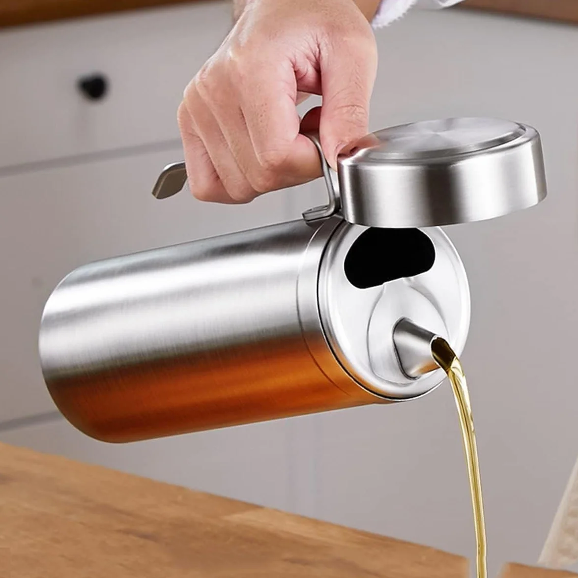 Dozownik oliwy z oliwek ze stali nierdzewnej z szczelną pokrywką, pojemność 1000 ml, idealny do oleju, octu, sosu sojowego, wysokiej jakości, do użytku w kuchni