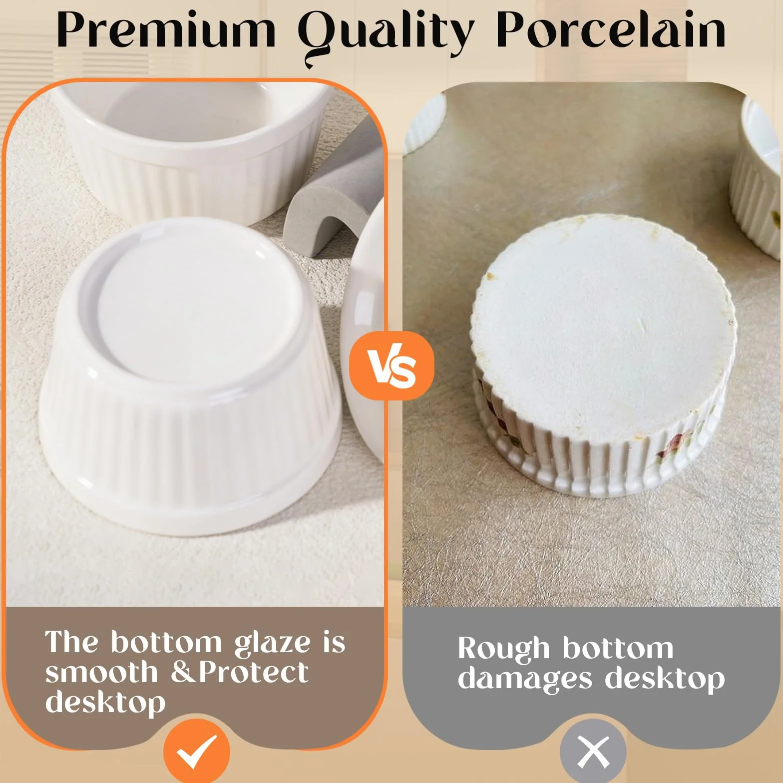 Ramekins zestaw 6 sztuk, 200 ml - 7 oz, porcelanowe ramekiny, ceramiczne naczynia do sufletu, ramekiny odporne na piekarnik, naczynie do crème brûlée 9 cm do ciast, puddingu, lodów i sosów