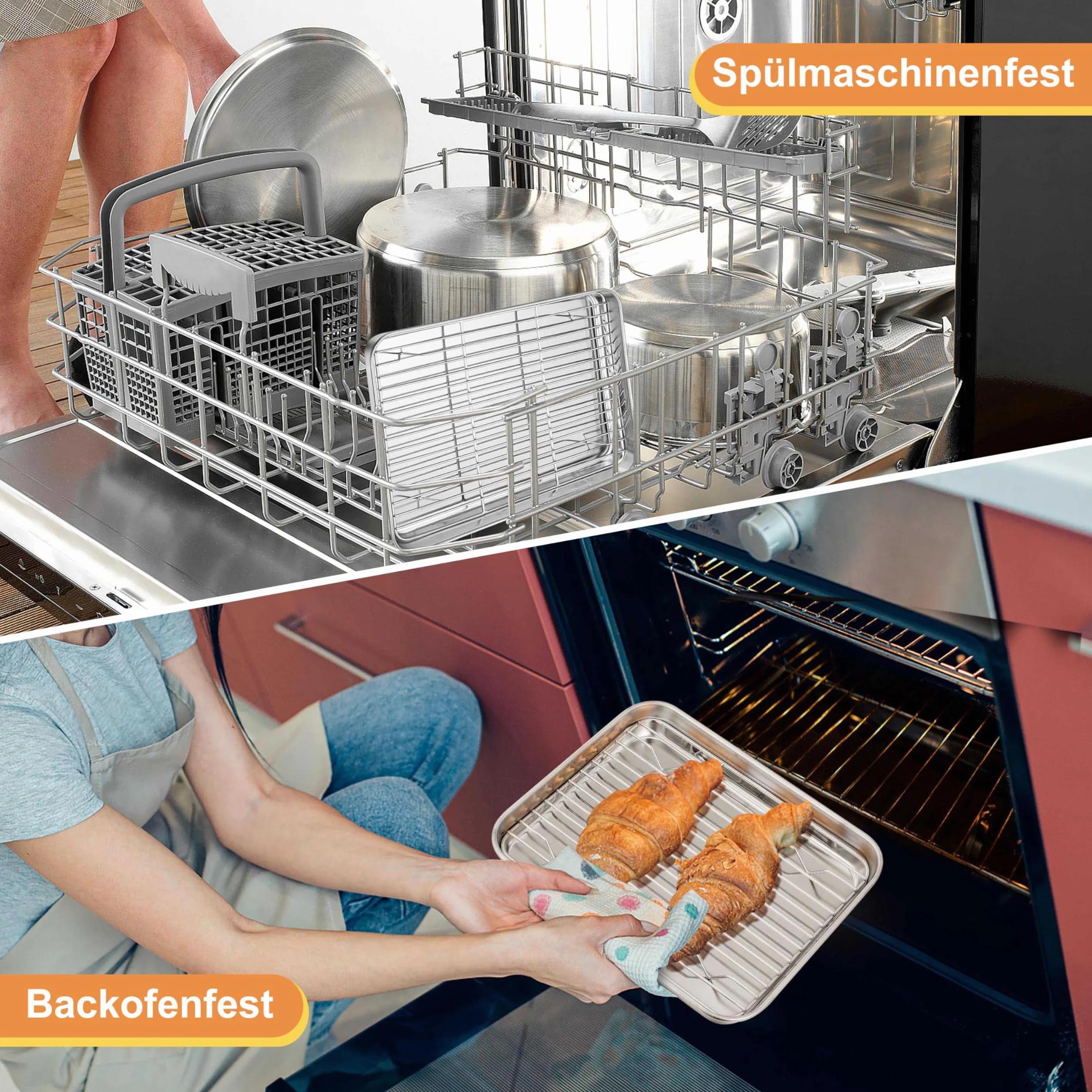 Herogo Blacha do pieczenia z kratką chłodzącą, ze stali nierdzewnej, blacha na ciasto z kratką na ciasto (2 blachy do pieczenia, 2 kratki chłodzące), mini prostokątna blacha do piekarnika, kratka