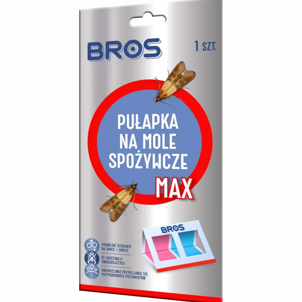 BROS Pułapka na mole spożywcze MAX Estetyczna pułapka do monitorowania obecności moli spożywczych poprzez ich odławianie w kuchniach, spiżarniach i magazynach oraz bezpośrednio w szafkach kuchennych