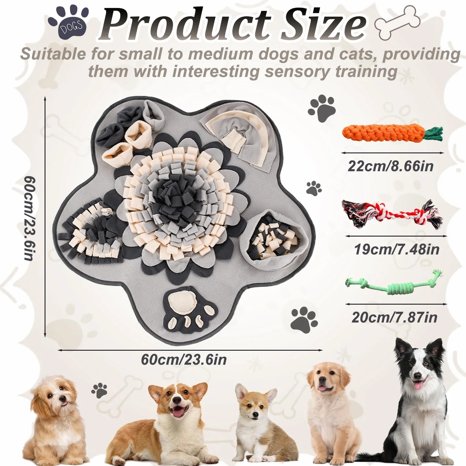 JOYBOY Mata węchowa dla psa 60 x 60 cm z 3 zabawkami do prania treningowa