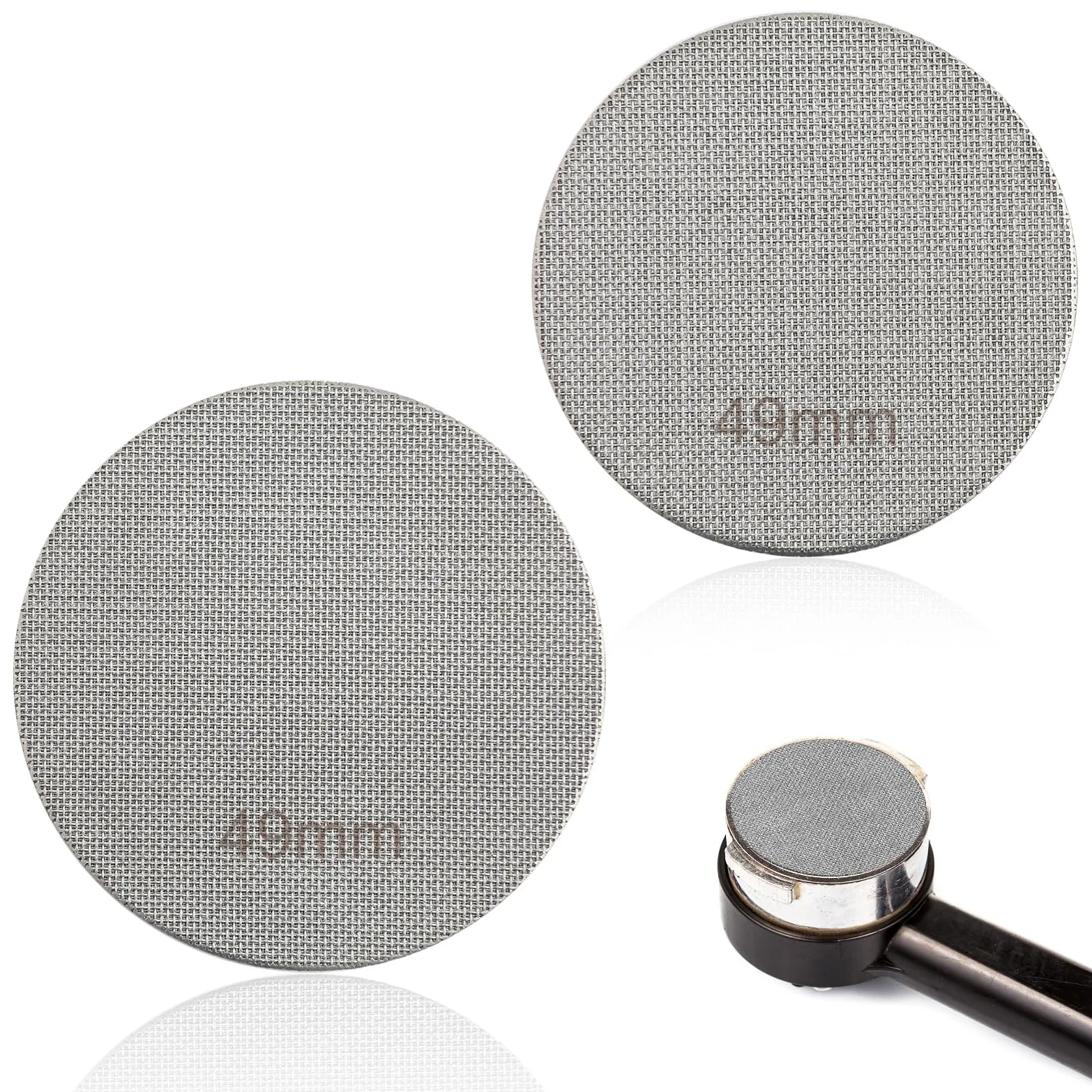 2 Szt. 49mm Filtr do Espresso, Stal Nierdzewna 316 Sitko do Espresso 150μm Wielokrotnego Uzytku Sitko do Kolby do Espresso Wytrzymaly Siatka Filtracyjna do Kawy do Espresso