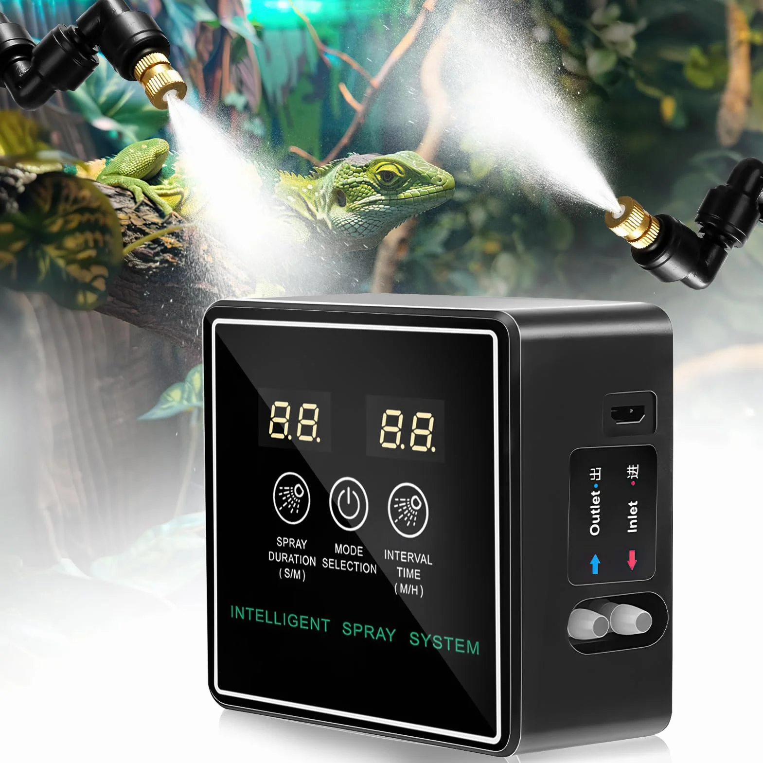 Inteligentny system zraszania terrarium zraszacz z dyszami regulowanymi 360°