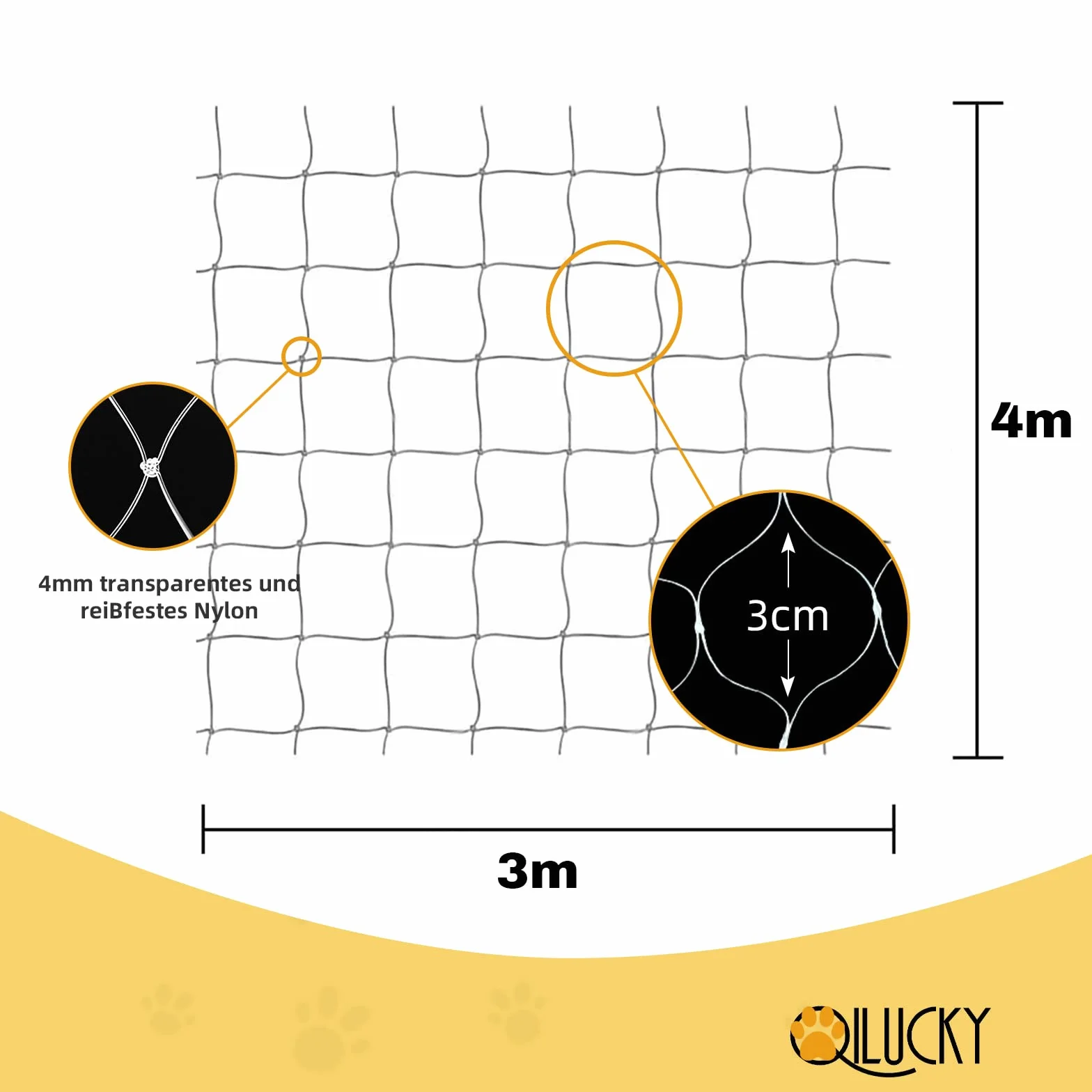 Siatka ochronna dla kotów na balkon 4x3 m, przezroczysta, odporna na ugryzienia