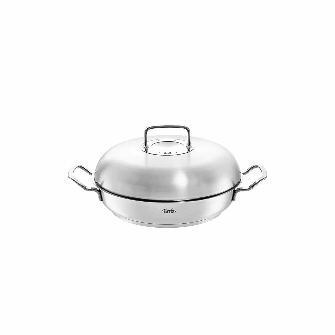 Fissler Original Profi Collection patelnia do serwowania ze stali nierdzewnej (Ø 28 cm, 3,0 l) okrągła brytfanna z pokrywką o dużej pojemności, wysoka krawędź, niepowlekana - indukcyjna, srebrna
