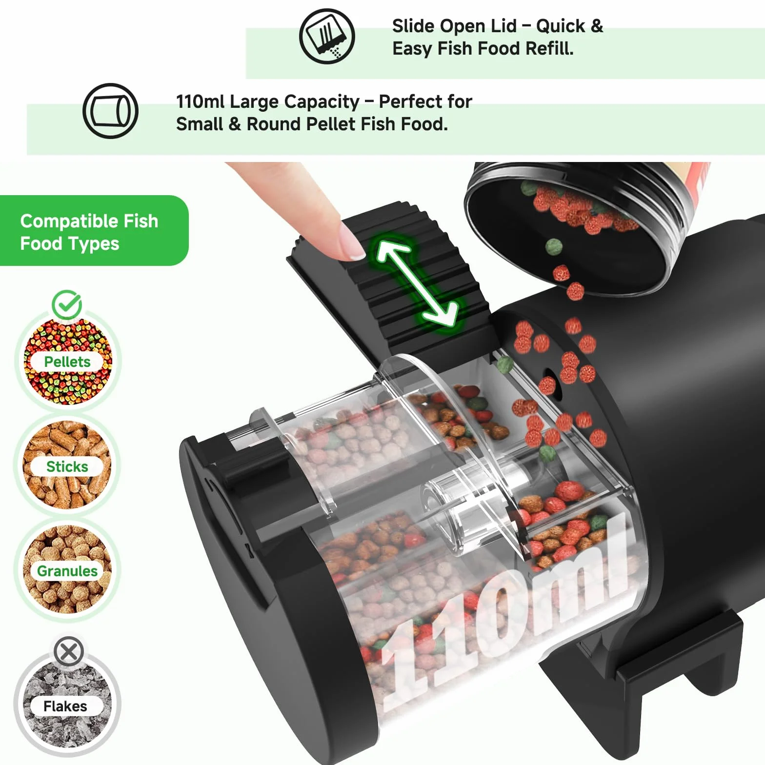 AQQA Automatyczny karmnik dla ryb do akwarium 110 ml z timerem 12H/24H/48H