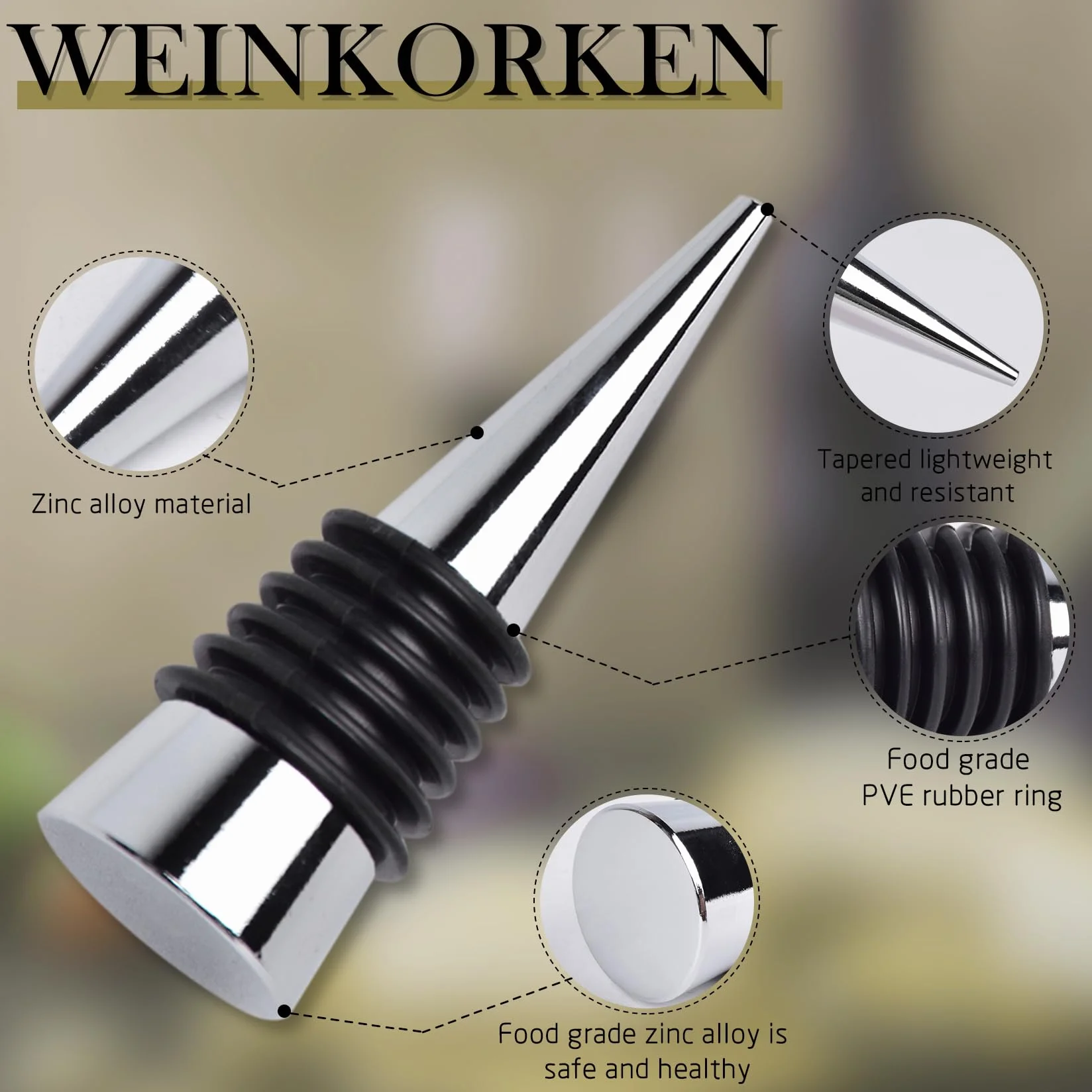 3 Szt. Korek do Wina i Szampana do Butelek, Wielokrotnego Użytku Metalowy Zatyczki do Butelek Wina do Kolekcji Wina Czerwonego Szampana Piwnych (Srebrne)