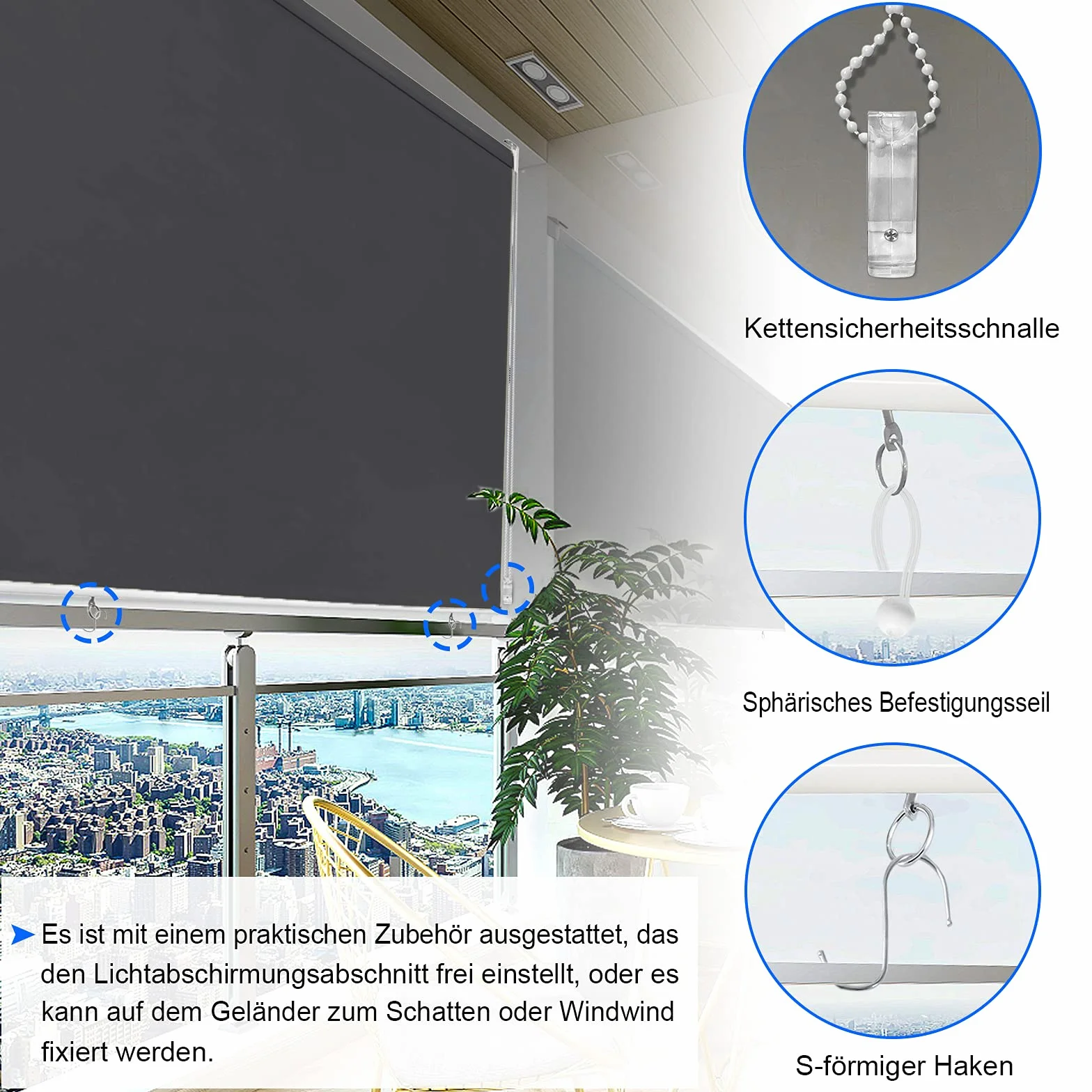 UISEBRT Roleta zewnętrzna, markiza pionowa, roleta balkonowa, do użytku na zewnątrz, roleta przeciwsłoneczna, ochrona przed promieniowaniem UV (180 cm x 240 cm, antracytowa)