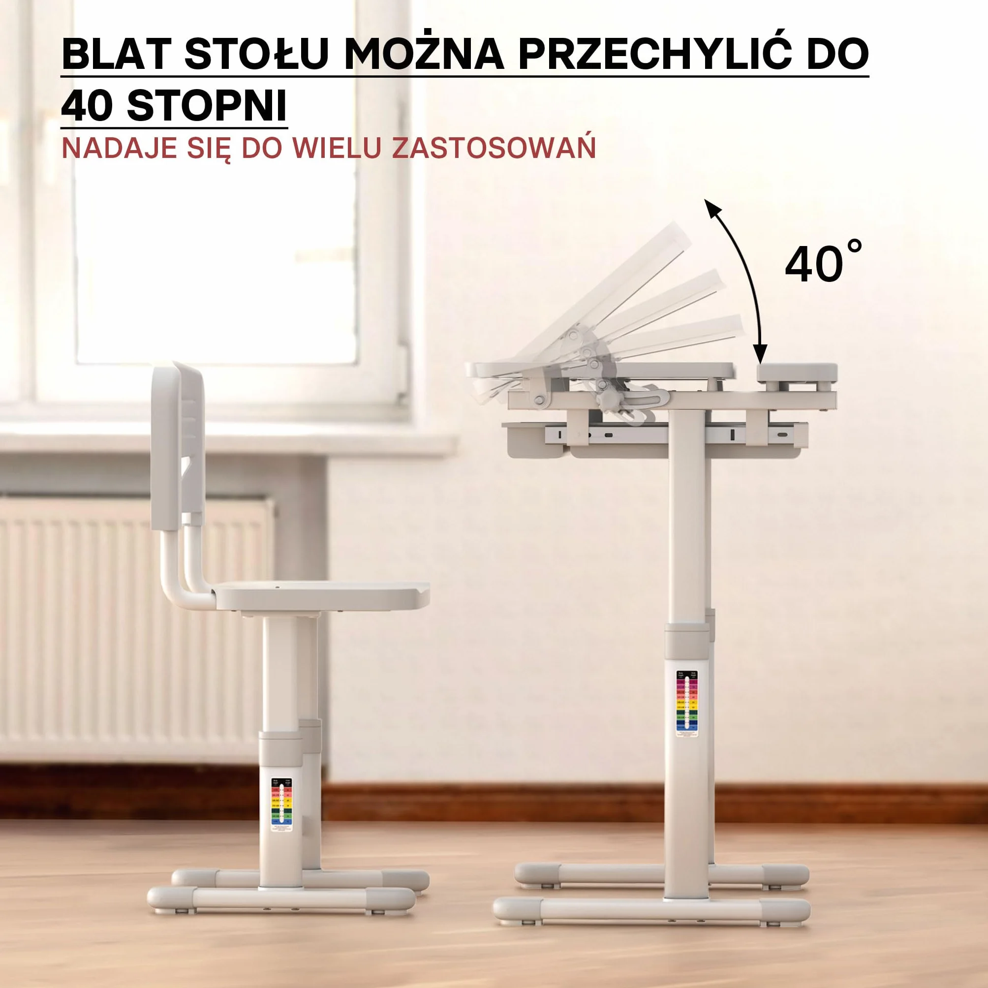Zestaw mebli dziecięcych z regulacją wysokości, biurko z krzesłem dla dziecka w wieku szkolnym, ergonomiczne meble edukacyjne rosnące z dzieckiem, do nauki pisania rysowania i czytania