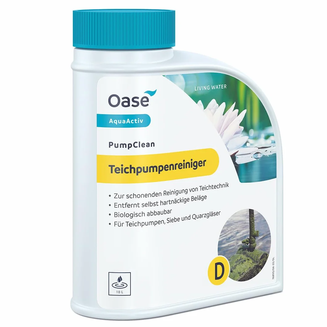 OASE 43146 AquaActiv PumpClean środek do czyszczenia pompy stawowej, 500 ml, czyści technologię stawu, taką jak pompy, sitka, szklanki kwarcowe, środek do czyszczenia pomp bez chloru i octu, kolor