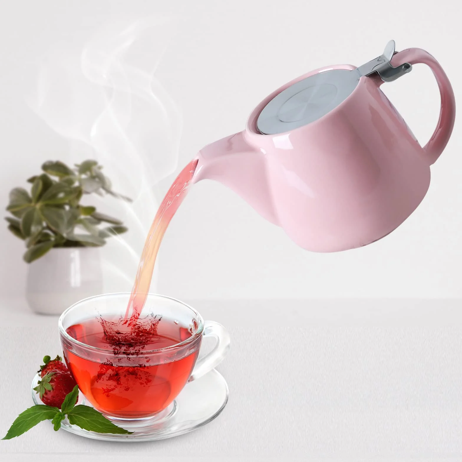 VIVILINEN Czajnik z wyjmowanym zaparzaczem i metalową pokrywką 550 ml, ceramiczny dzbanek do herbaty liściastej i herbaty luzem