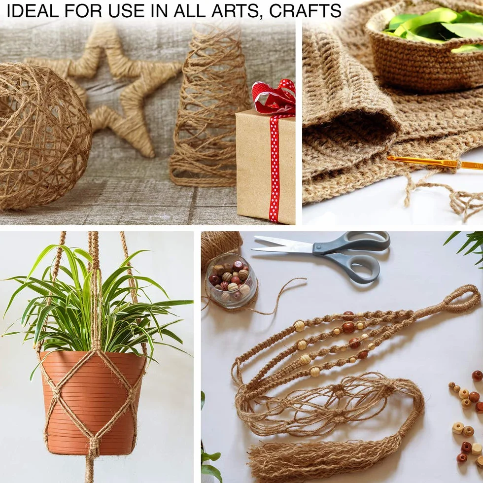 ANSIO Sznurek jutowy, sznurek jutowy, 3-warstwowy, grubość 2 mm, lina jutowa do dekoracji ogrodu, florystyki, DIY, sztuki, wiązanie, rękodzieło i owijanie, brązowy