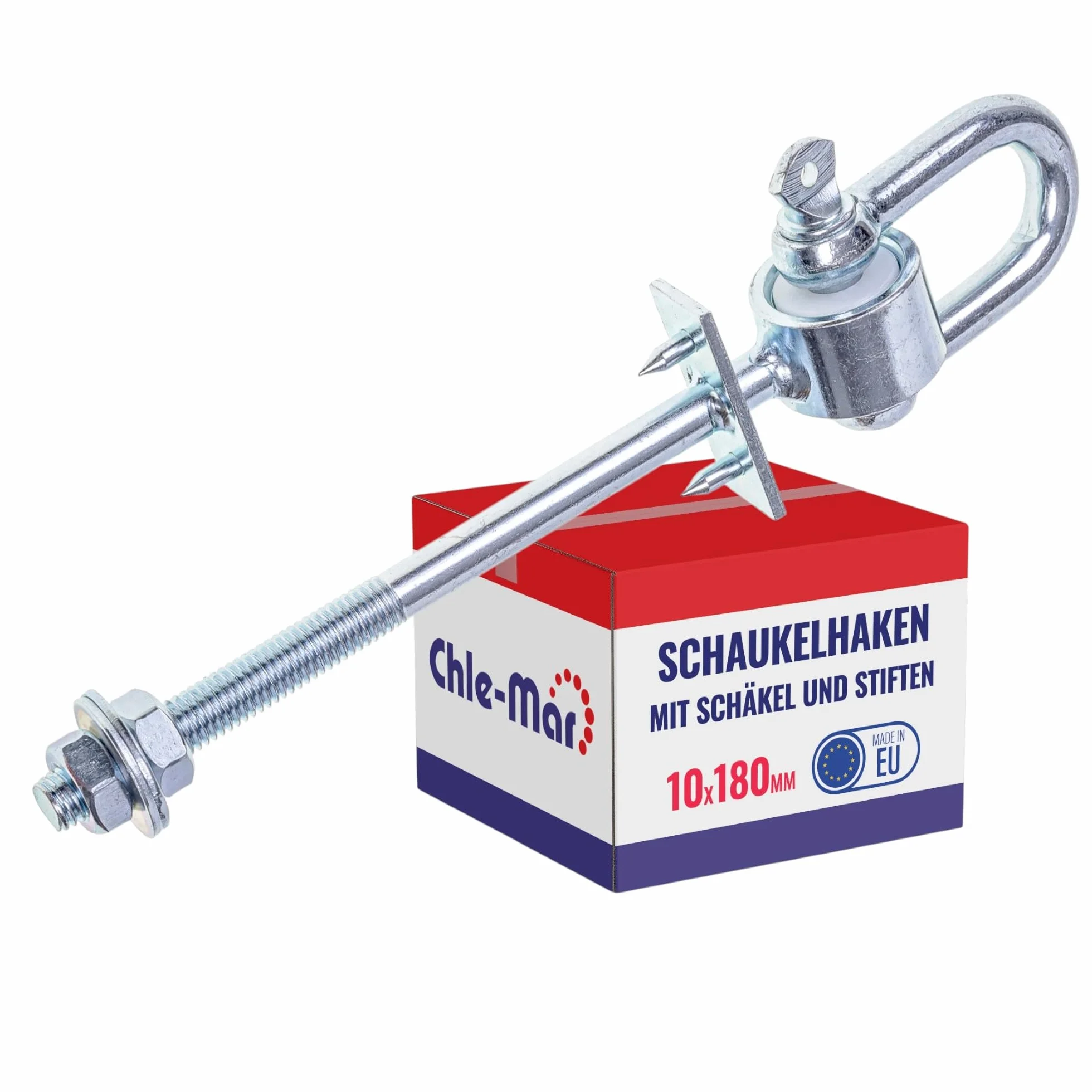 Chle-Mar – 2 x hak do huśtawki z szeklą Ø 10 mm i bolcami | zawieszenie huśtawki i mocowanie huśtawki | łącznik huśtawki do drewnianych belek | mocowanie huśtawki i haki do huśtawek dziecięcych
