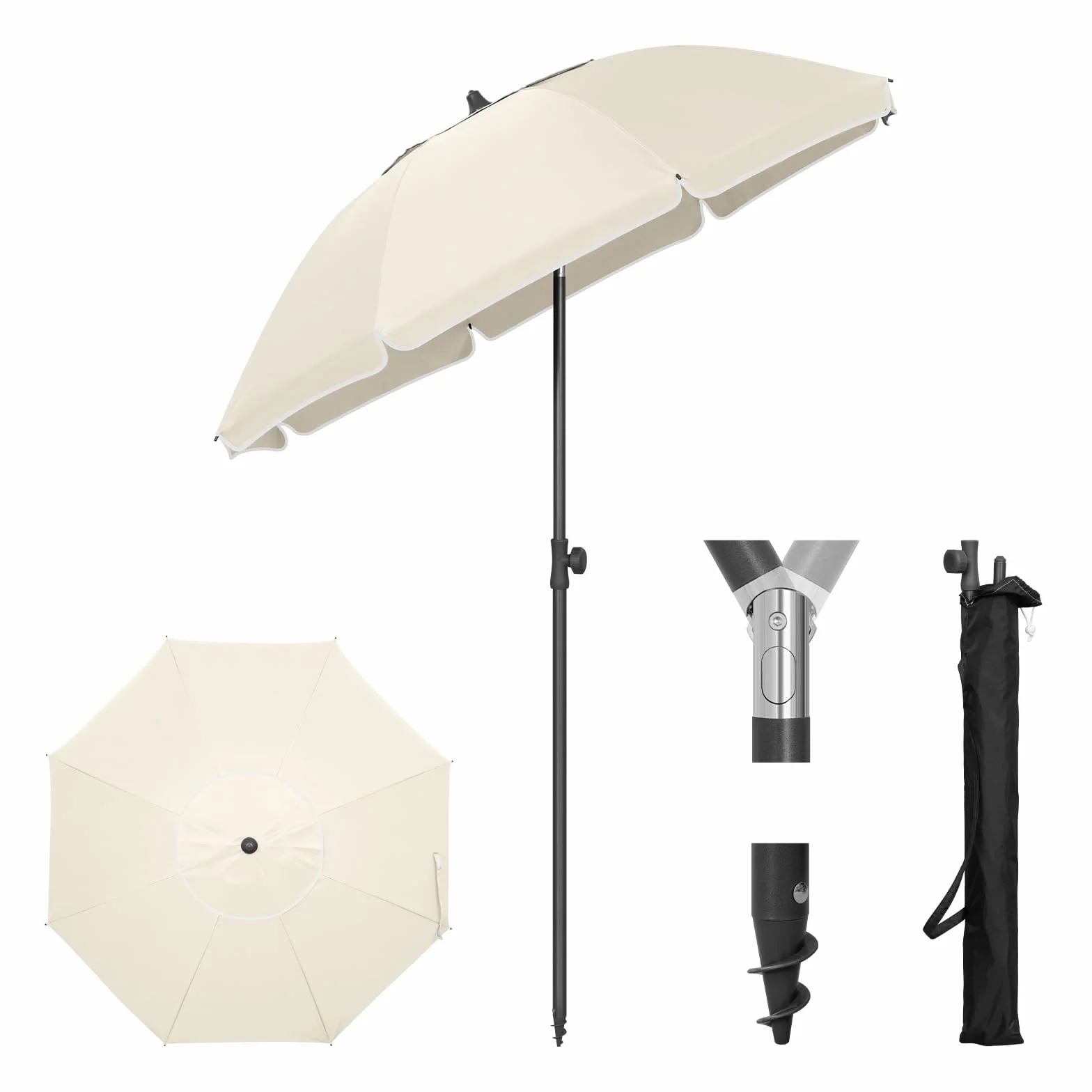 Laneetal Parasol plażowy φ135/155/175 cm, osłona przeciwsłoneczna z ochroną UV UPF 50+, regulacja wysokości i nachylenia, przenośny z torbą, wentylowany okrągły parasol do balkonu/ogrodu/plaży